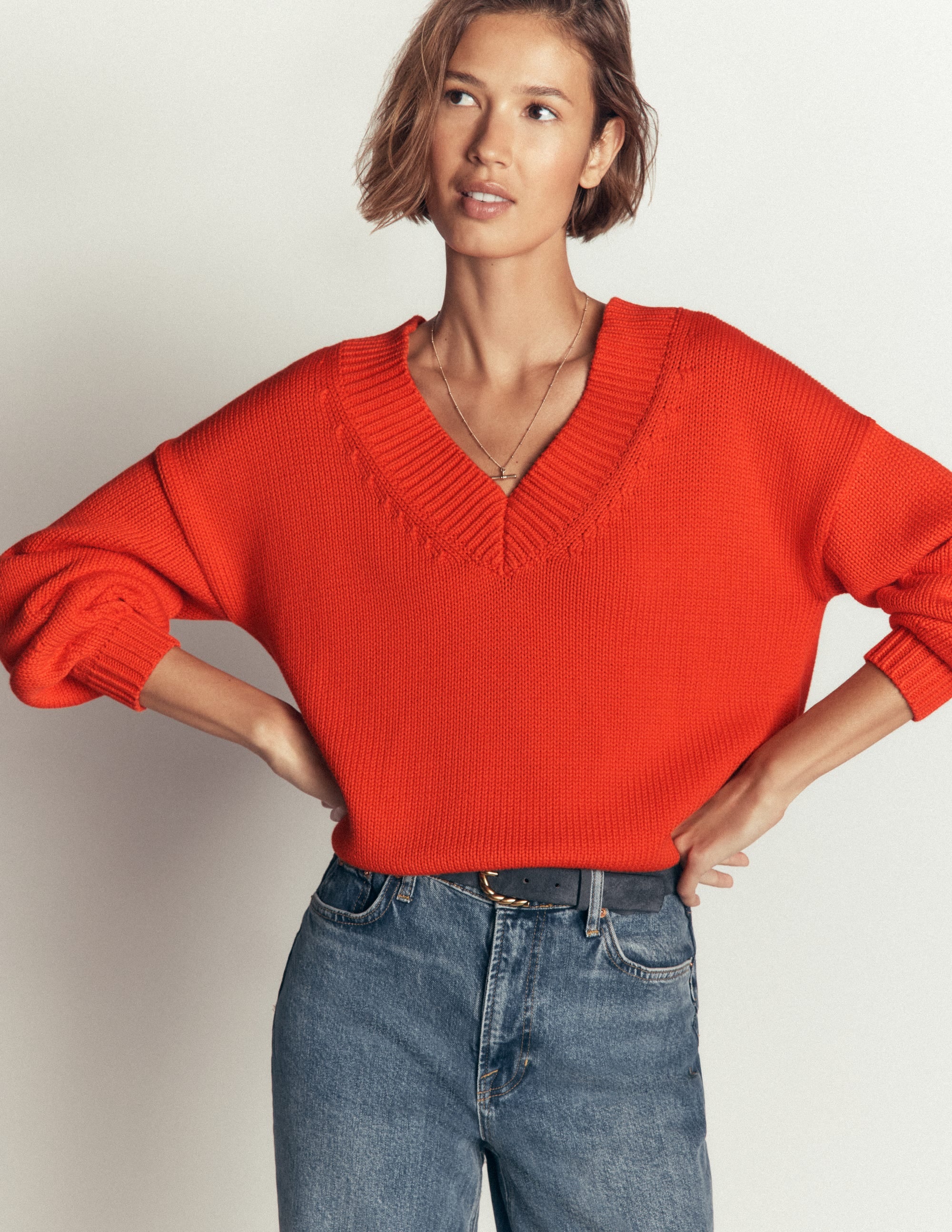 Lucy Cotton V - neck Sweater - Sunset Orange | Boden USA