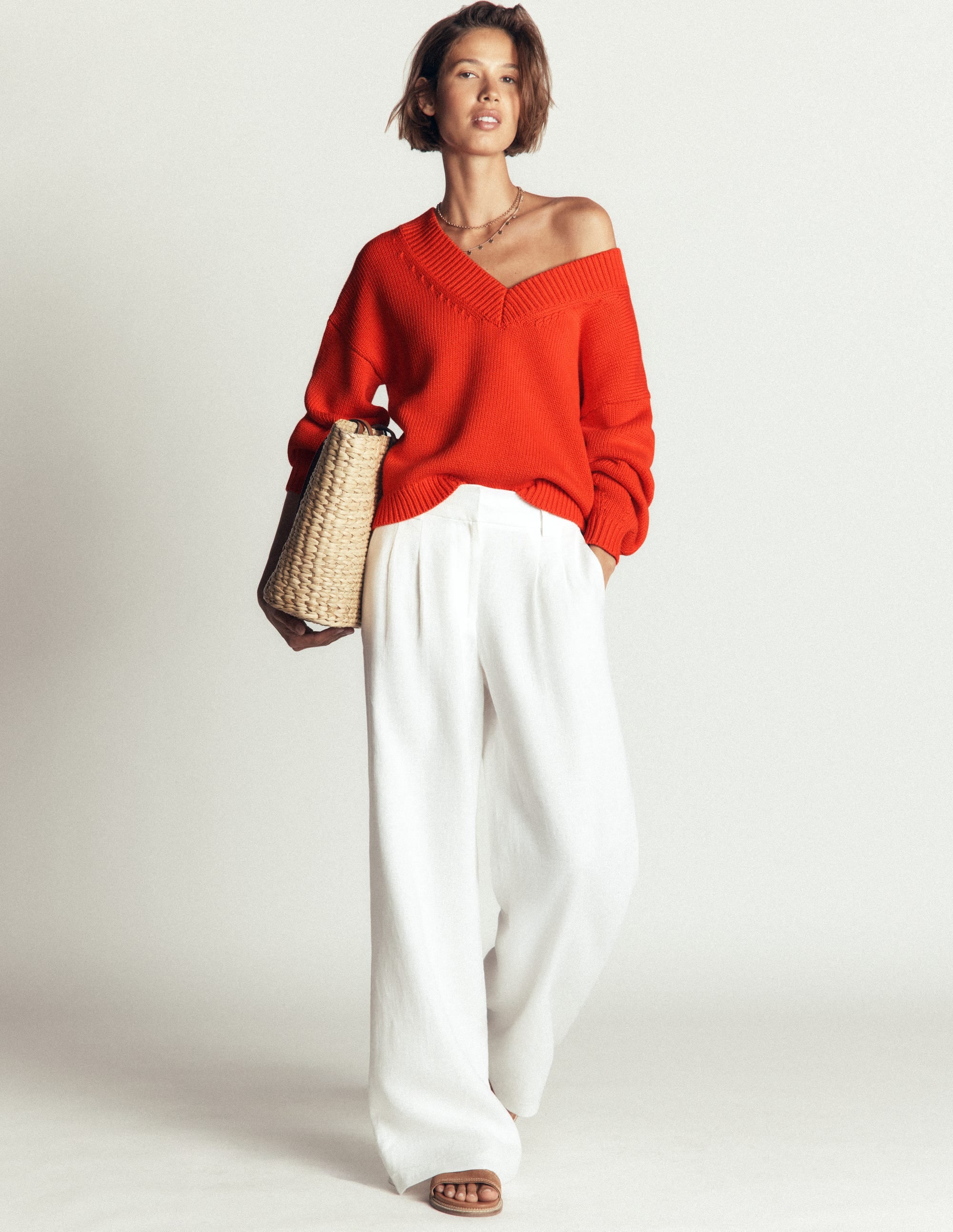 Lucy Cotton V - neck Sweater - Sunset Orange | Boden USA