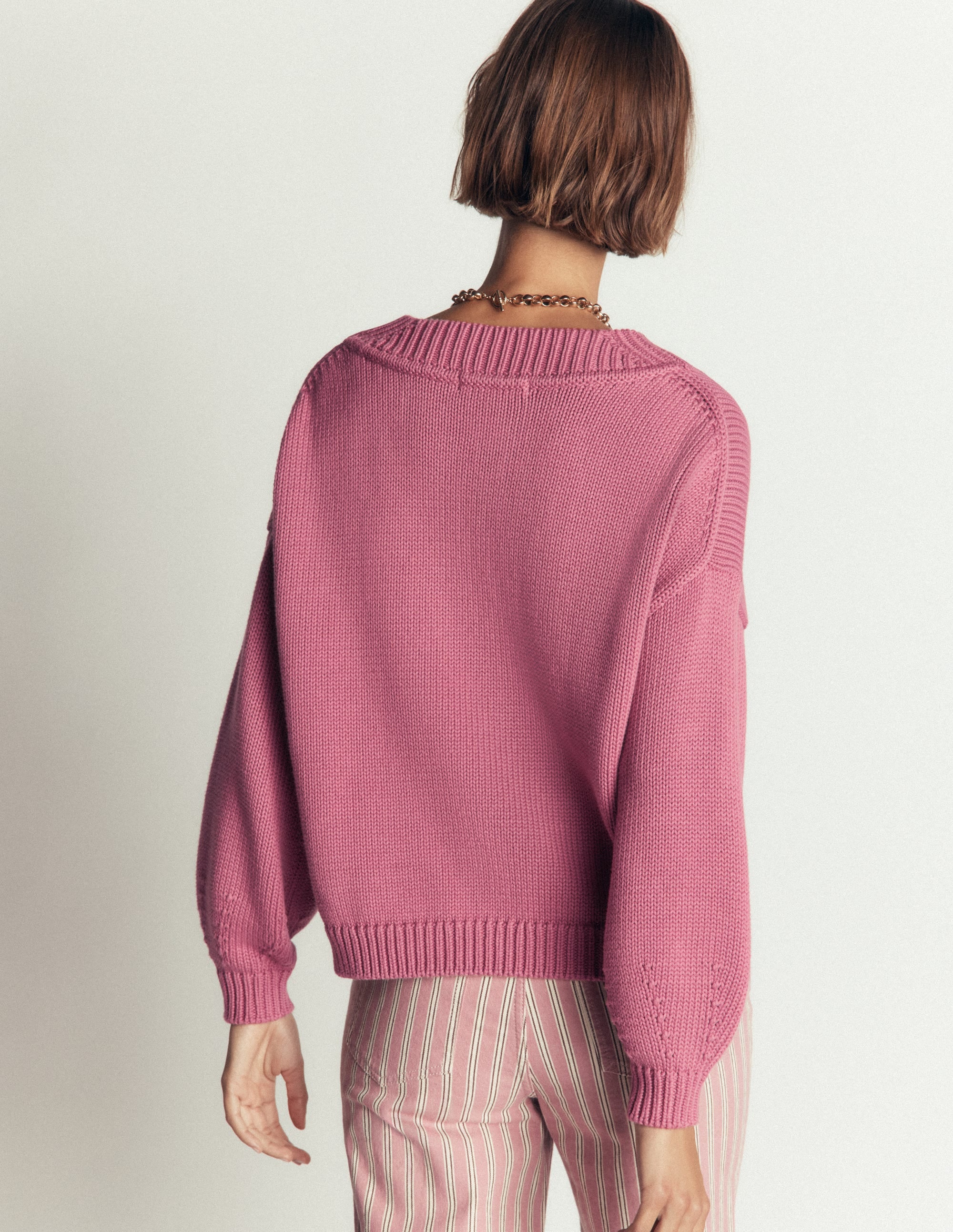 Lucy Cotton V-neck Sweater-Pink Heather - Image 4