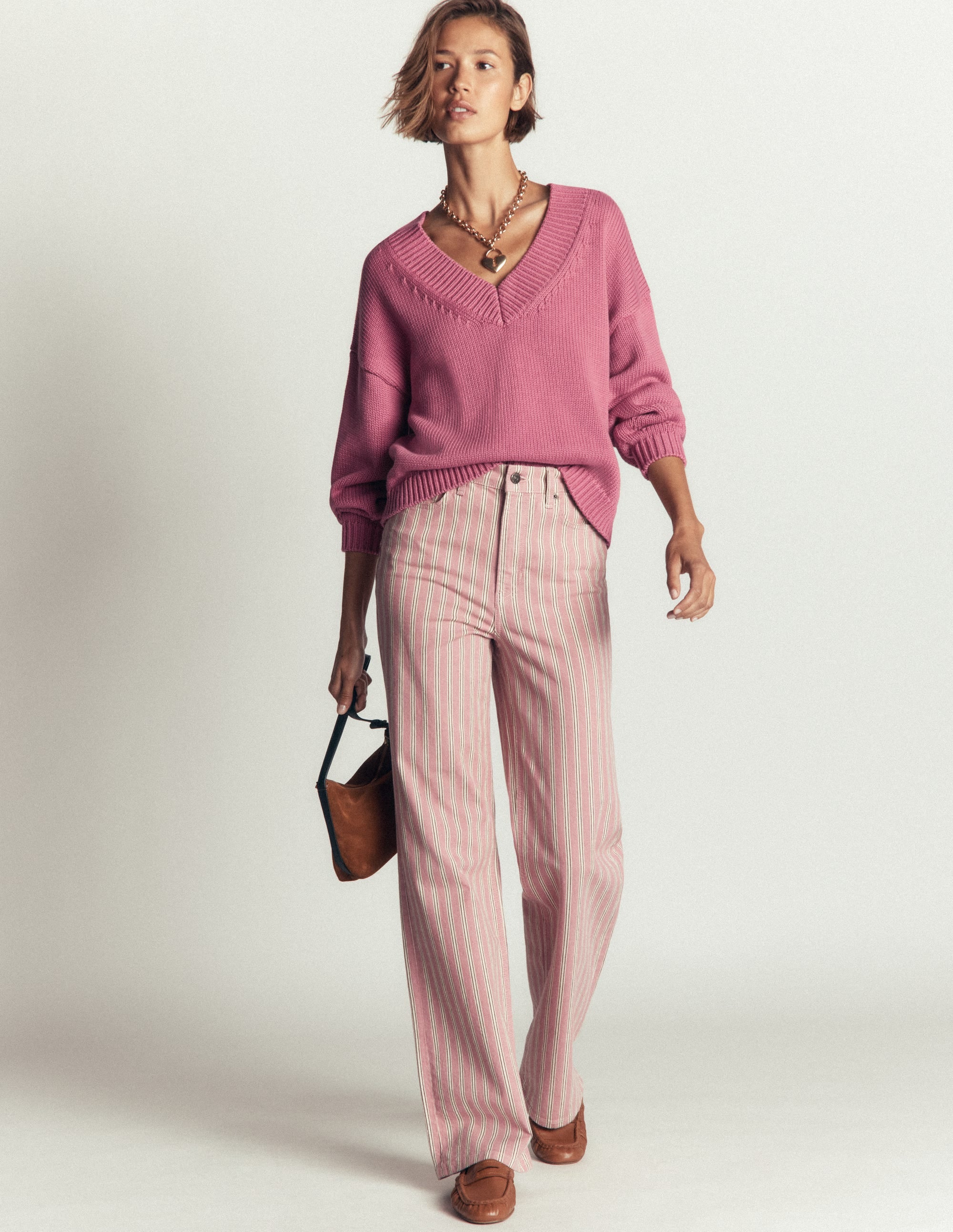 Lucy Cotton V-neck Sweater-Pink Heather - Image 5
