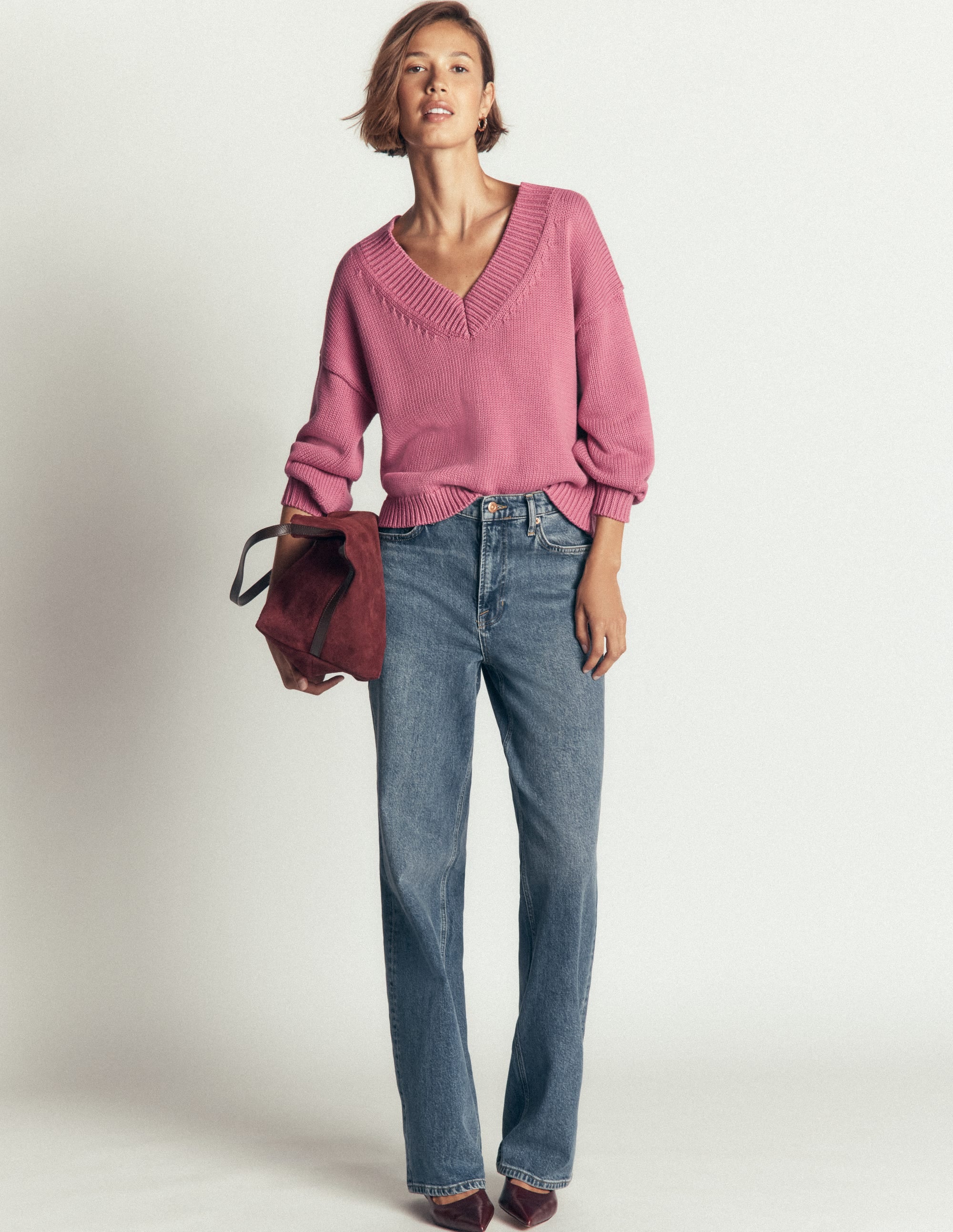Lucy Cotton V-neck Sweater-Pink Heather - Image 10