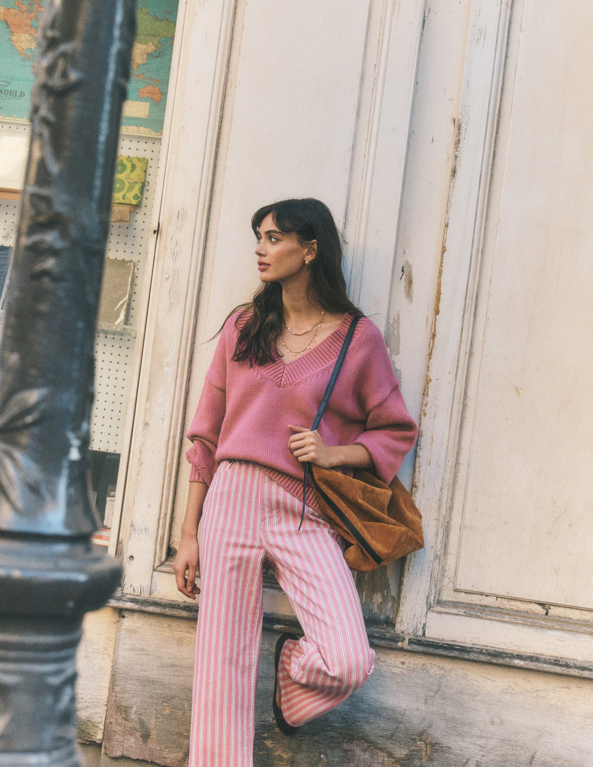 Lucy Cotton V-neck Sweater-Pink Heather - Image 1