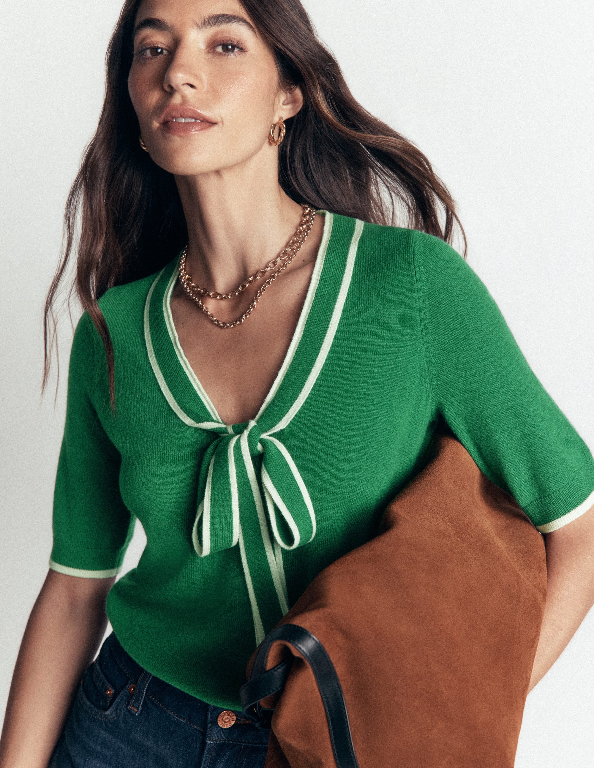 Bow Neck Knitted T-shirt-Fresh Green - Image 4