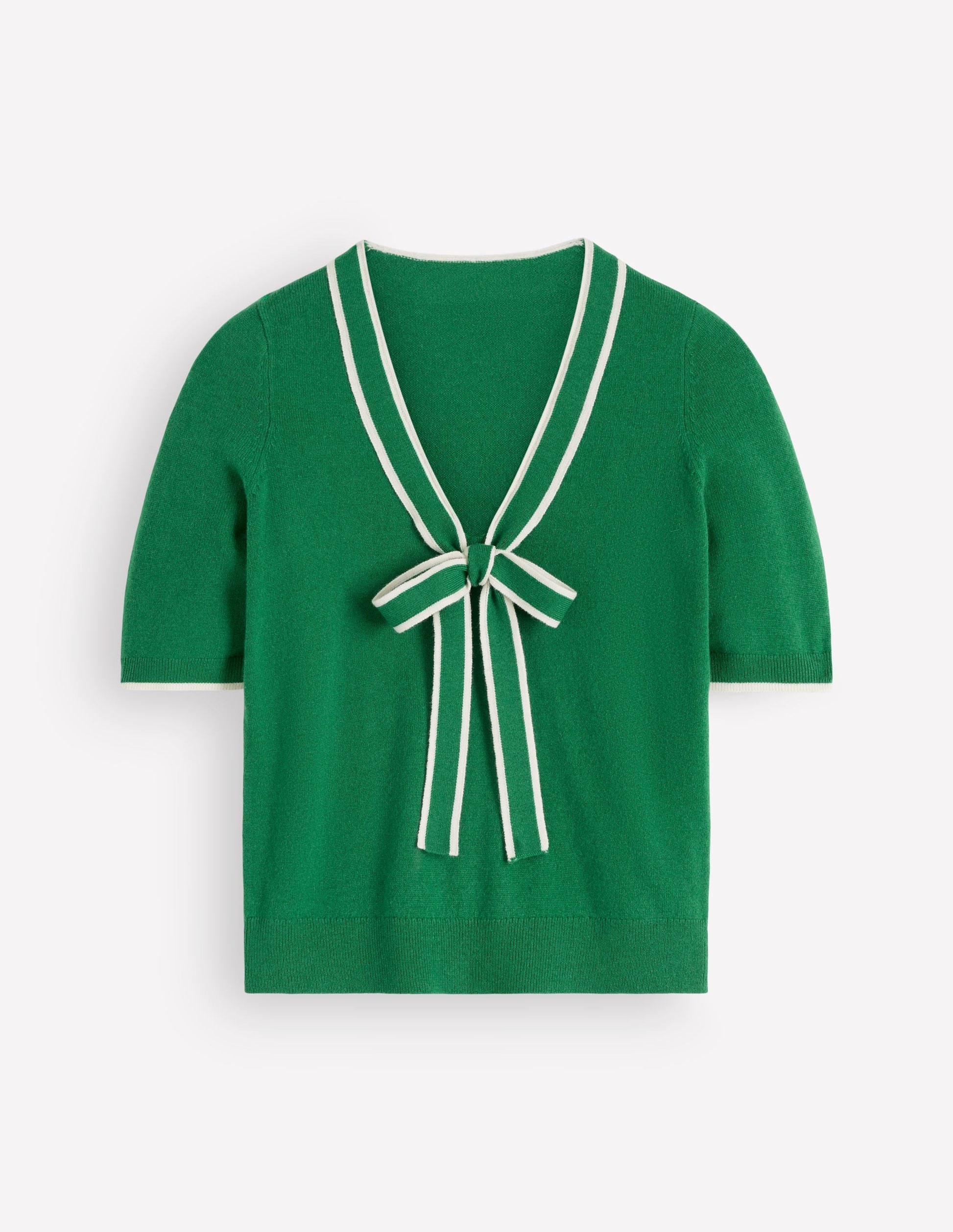 Bow Neck Knitted T-shirt-Fresh Green-5