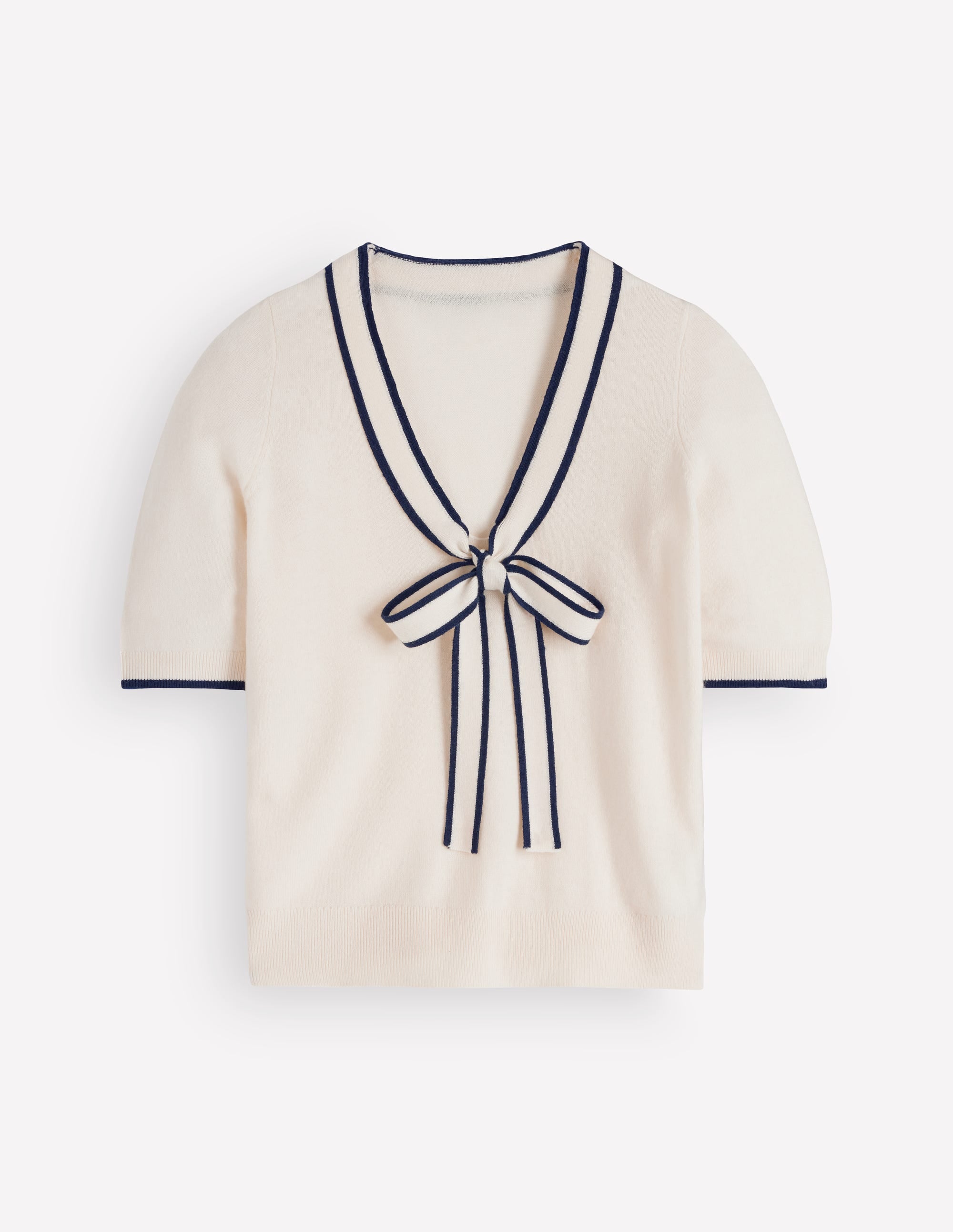 Bow Neck Knitted T-shirt-Ivory - Image 7