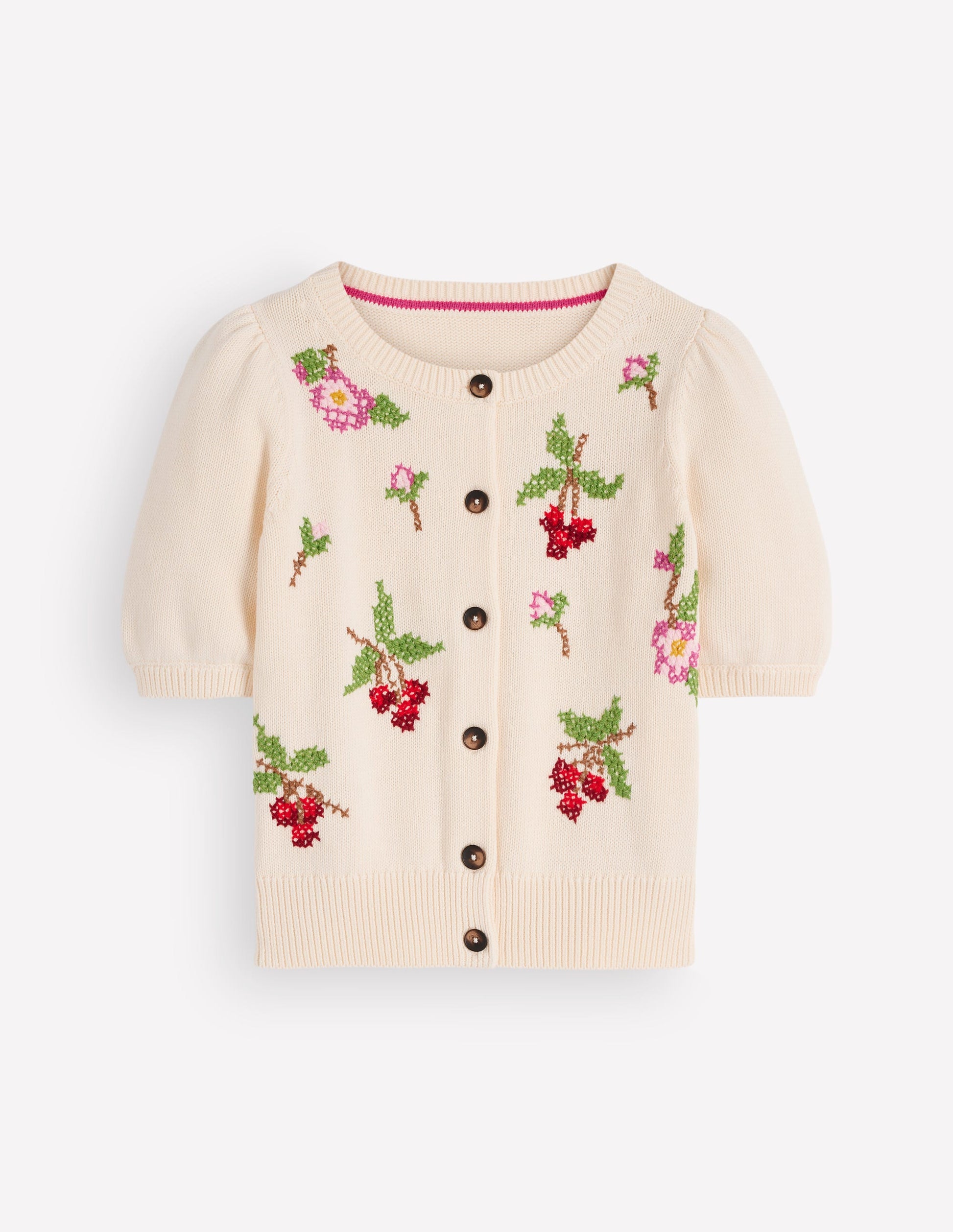 Puff Sleeve Cotton Cardigan-Warm Ivory, Embroidered-6