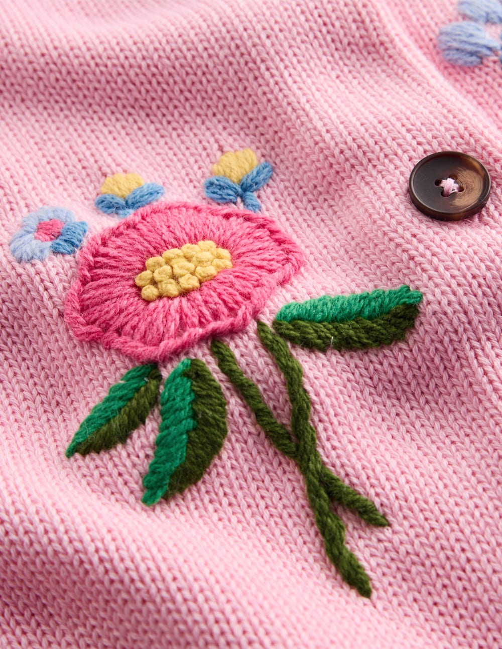 Puff Sleeve Cotton Cardigan-Blossom Pink, Embroidered - Image 9