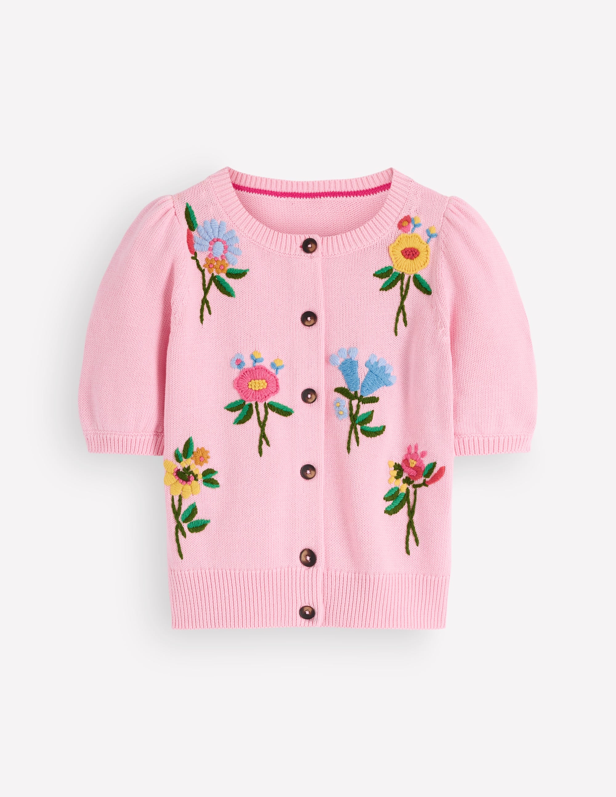 Puff Sleeve Cotton Cardigan-Blossom Pink, Embroidered - Image 8