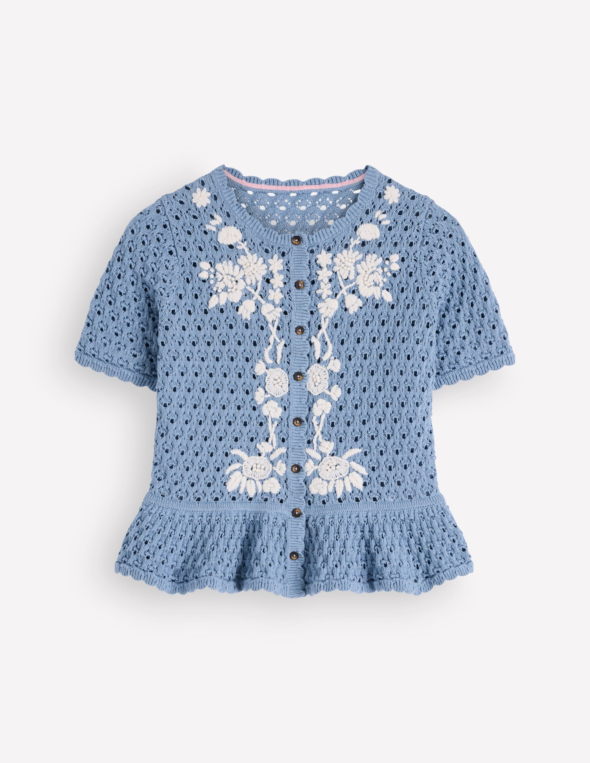 Embroidered Pointelle Cardigan-French Blue Embroidered - Image 6