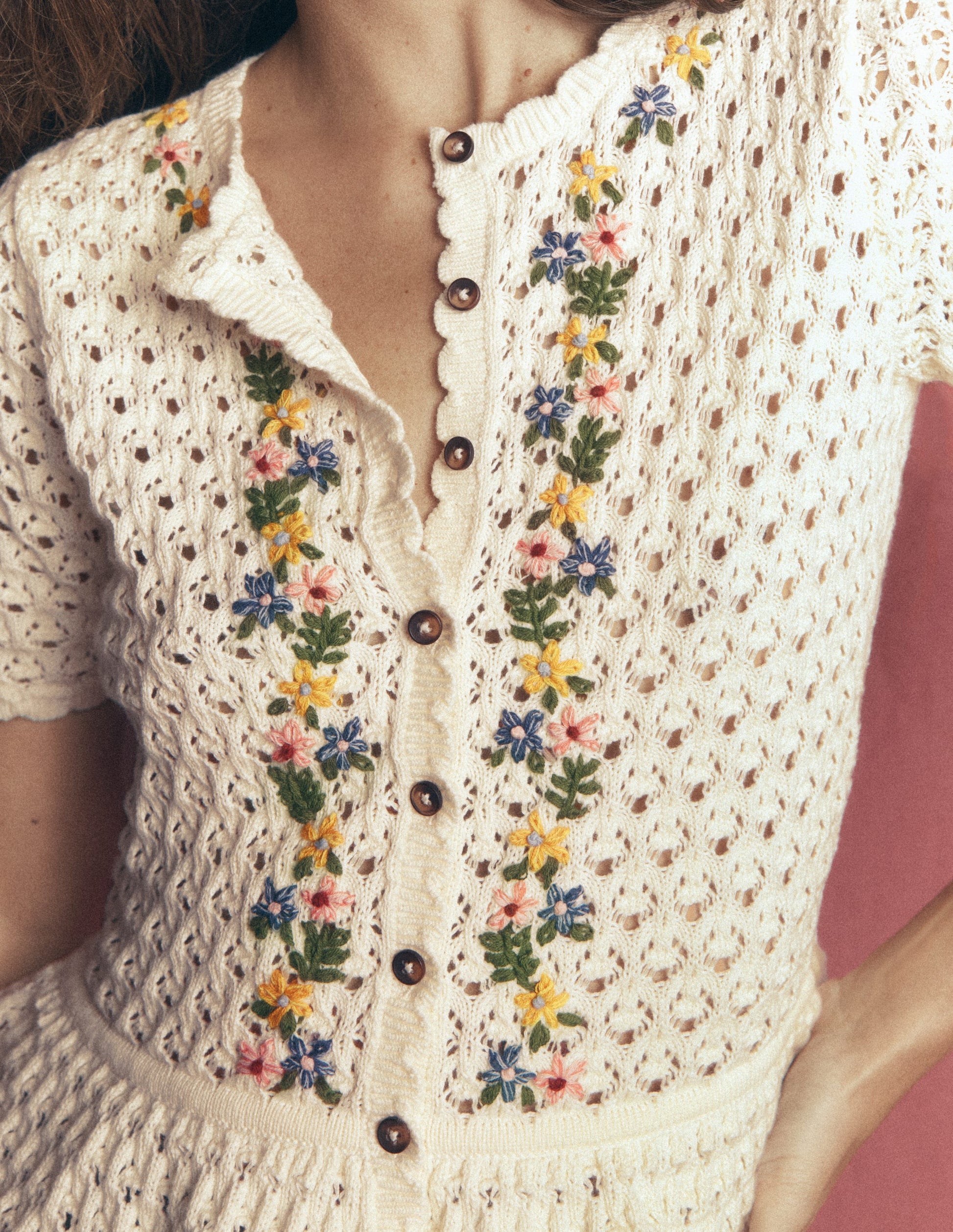 Embroidered Pointelle Cardigan-Ivory Embroidered-2