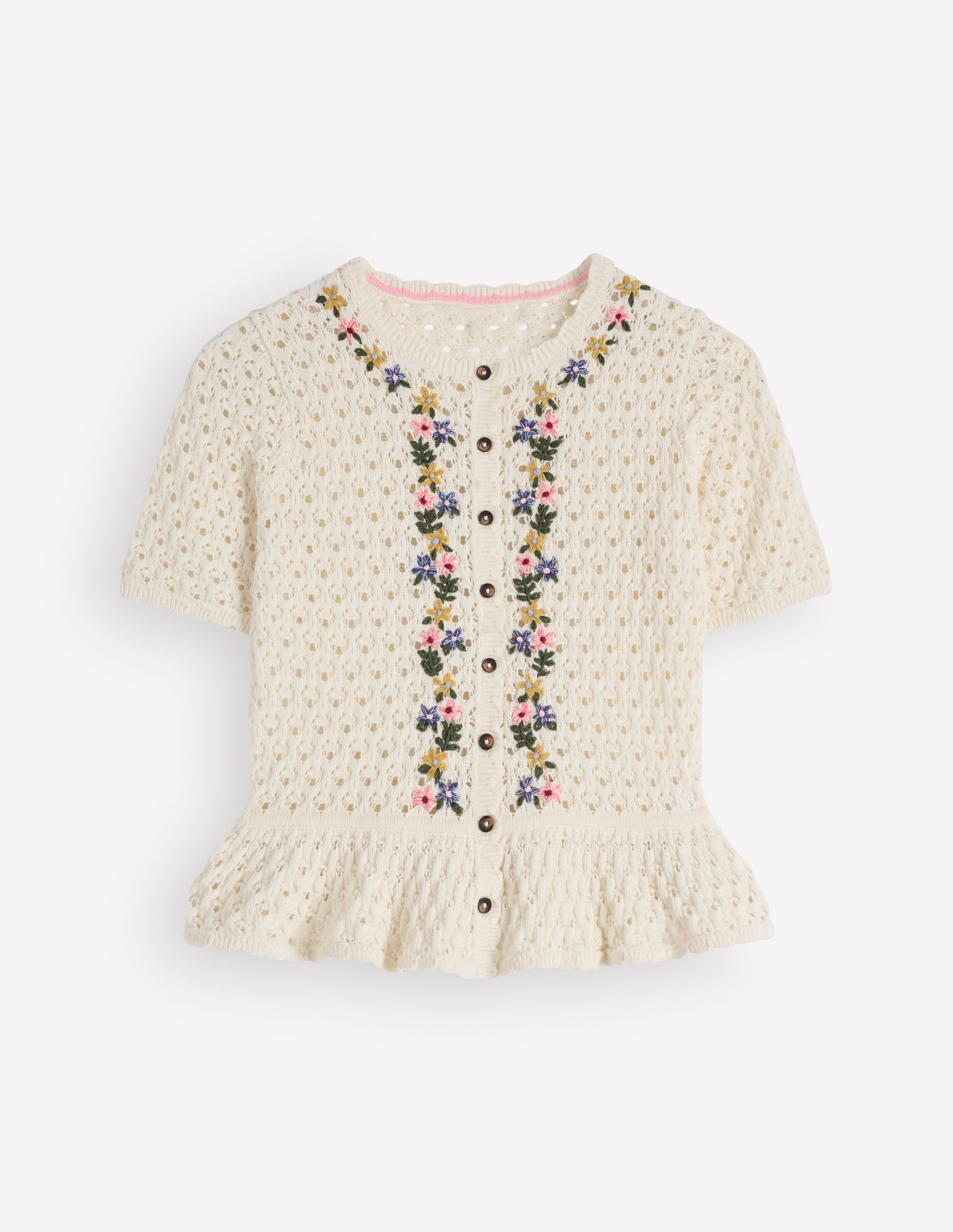 Embroidered Pointelle Cardigan-Ivory Embroidered - Image 7