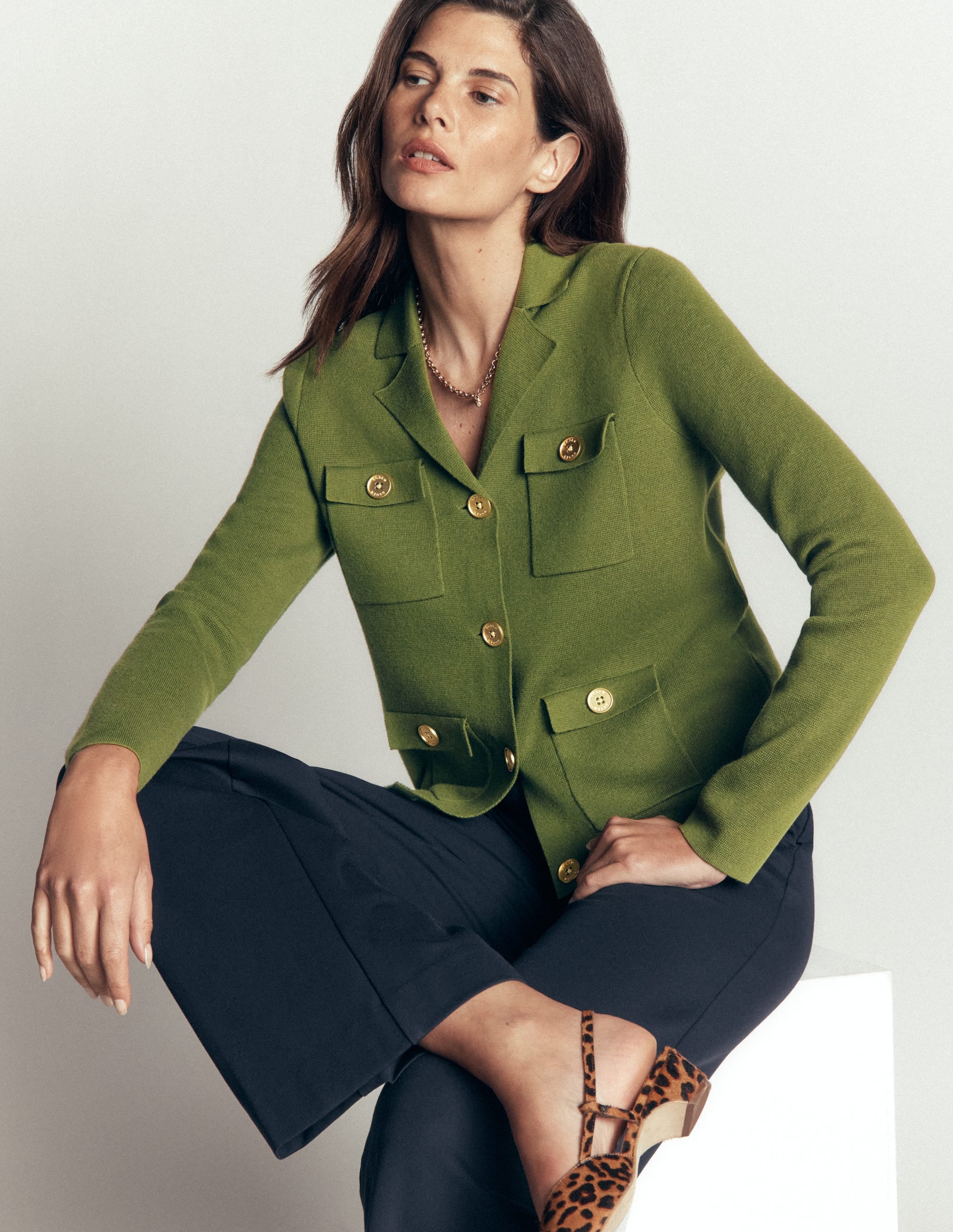Phoebe Collared Knitted Jacket-Forest Green - Image 1