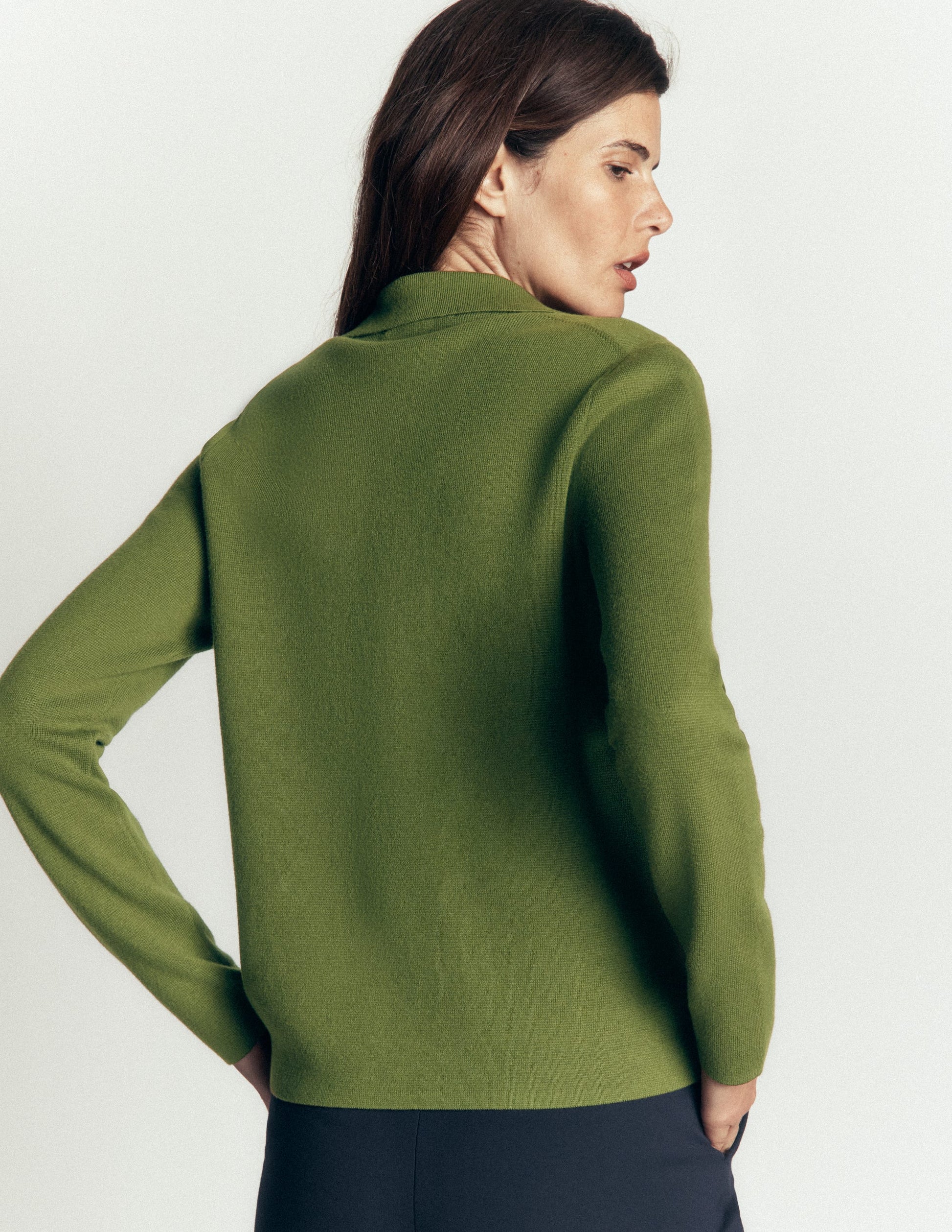 Phoebe Collared Knitted Jacket-Forest Green-2
