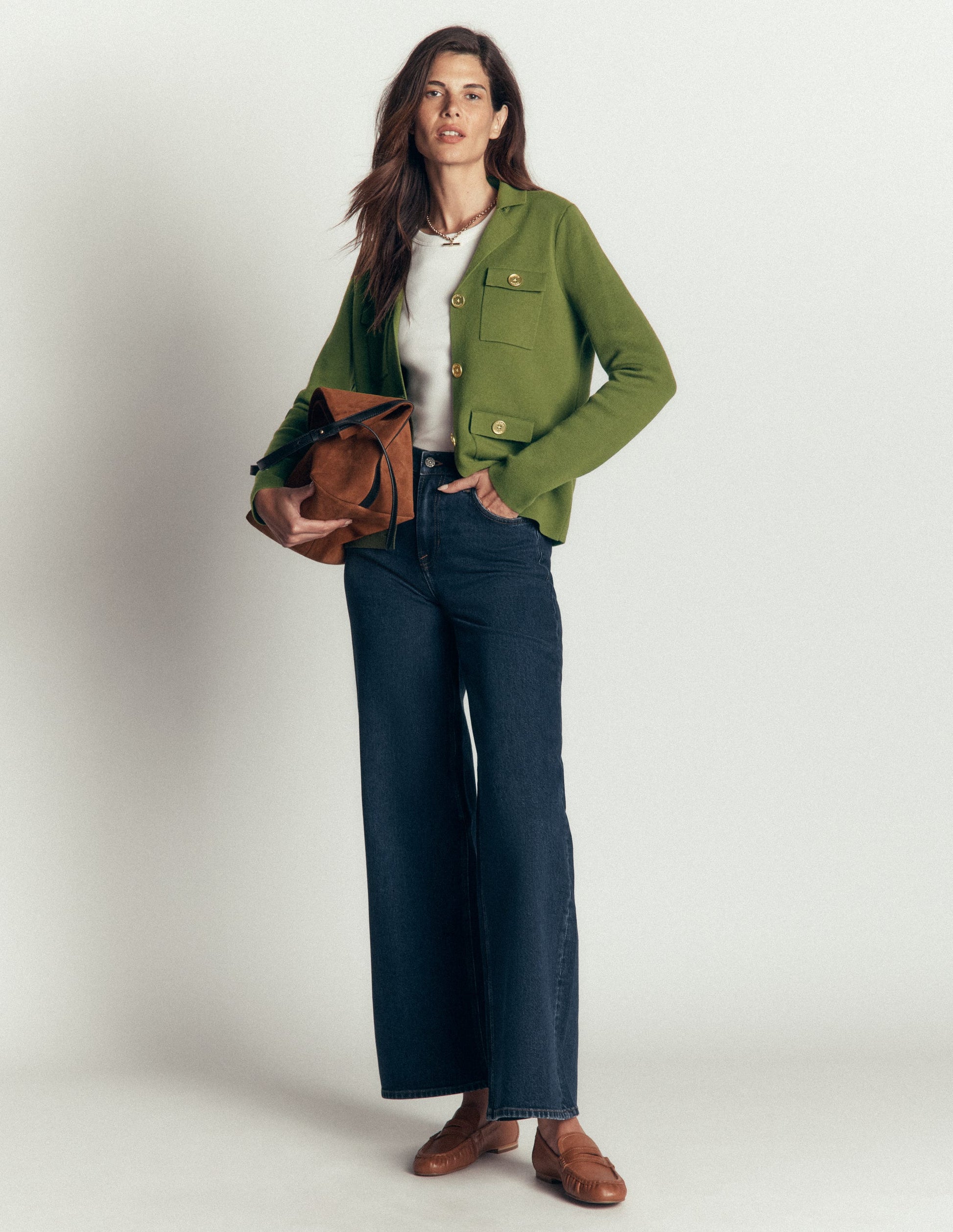Phoebe Collared Knitted Jacket-Forest Green-3
