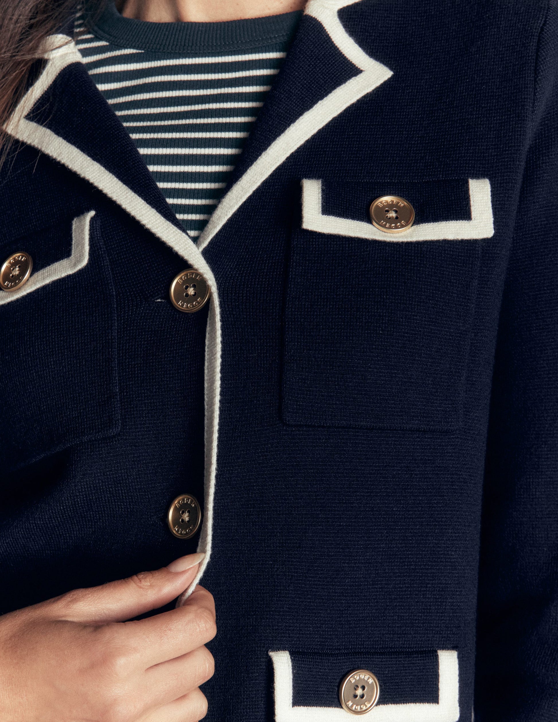 Phoebe Collared Knitted Jacket-Navy-4