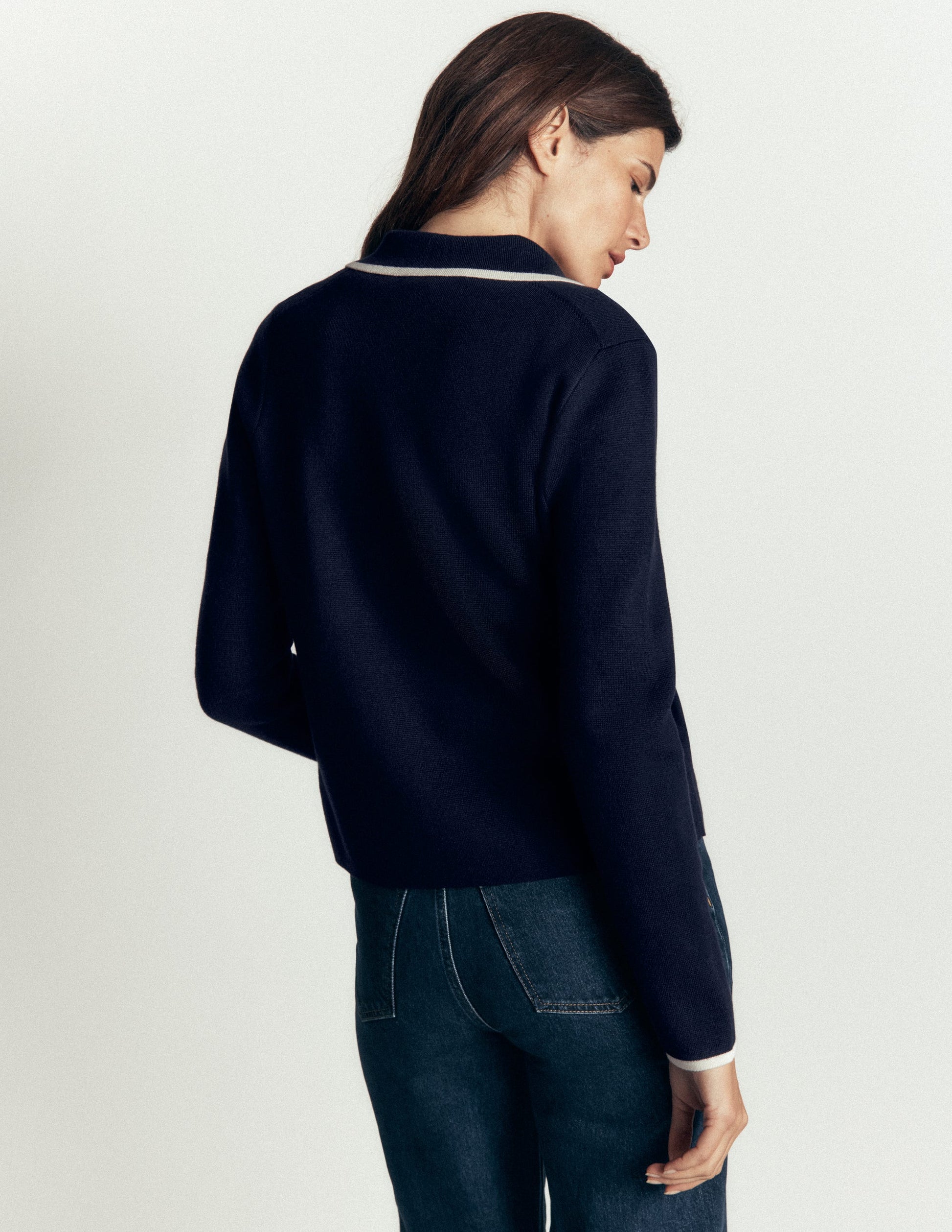 Phoebe Collared Knitted Jacket-Navy-5