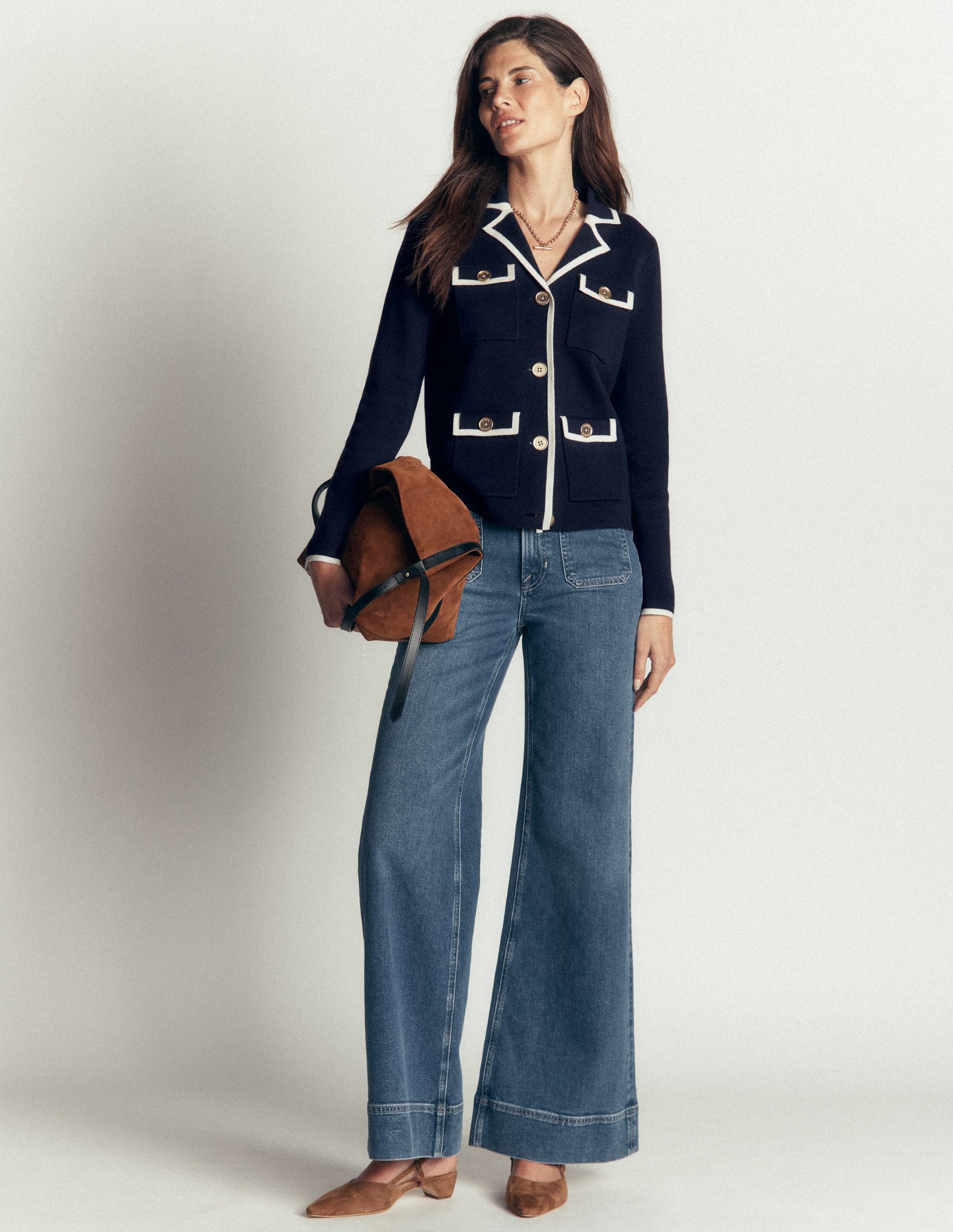 Phoebe Collared Knitted Jacket-Navy-7