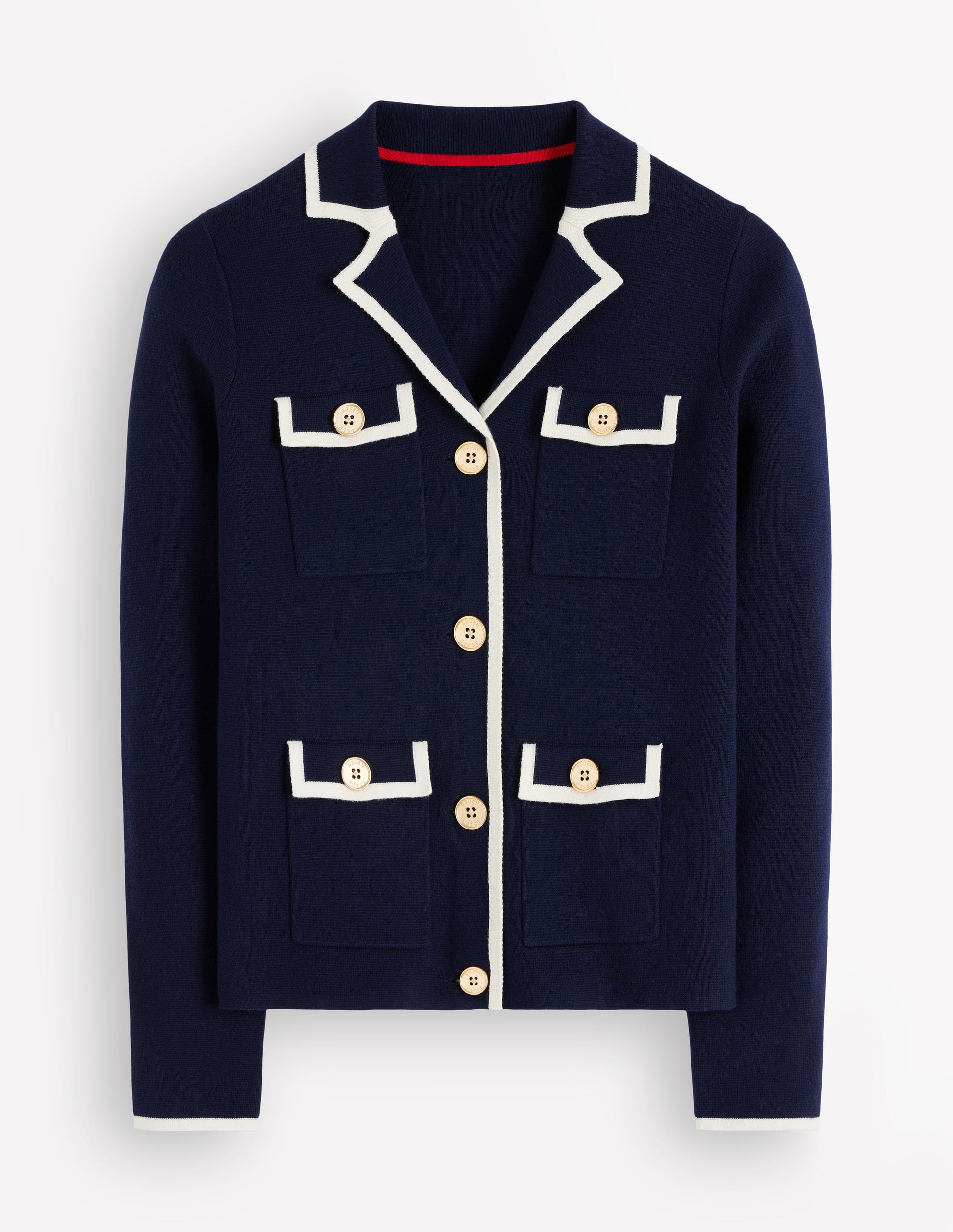 Phoebe Collared Knitted Jacket-Navy-8