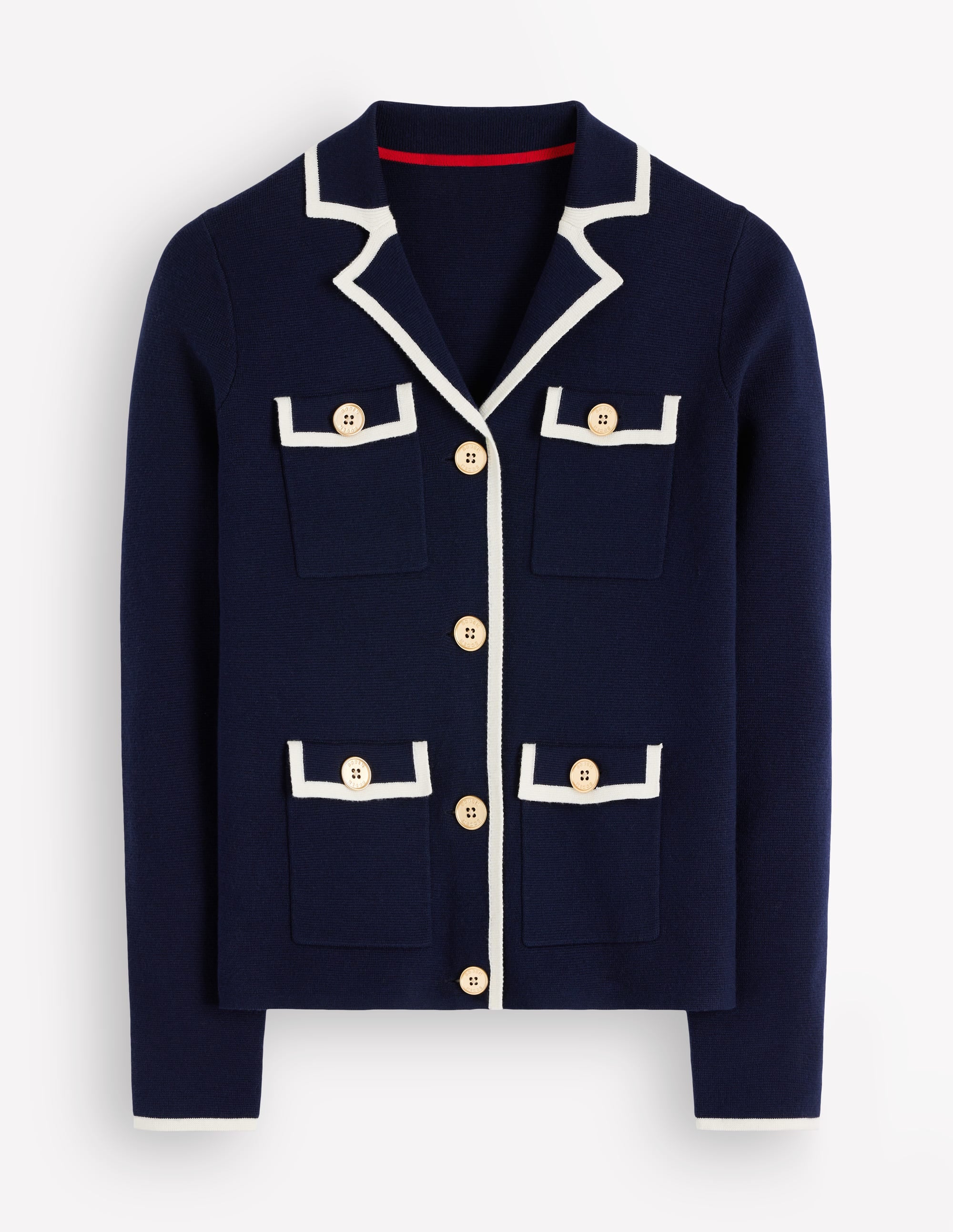 Phoebe Collared Knitted Jacket-Navy - Image 7