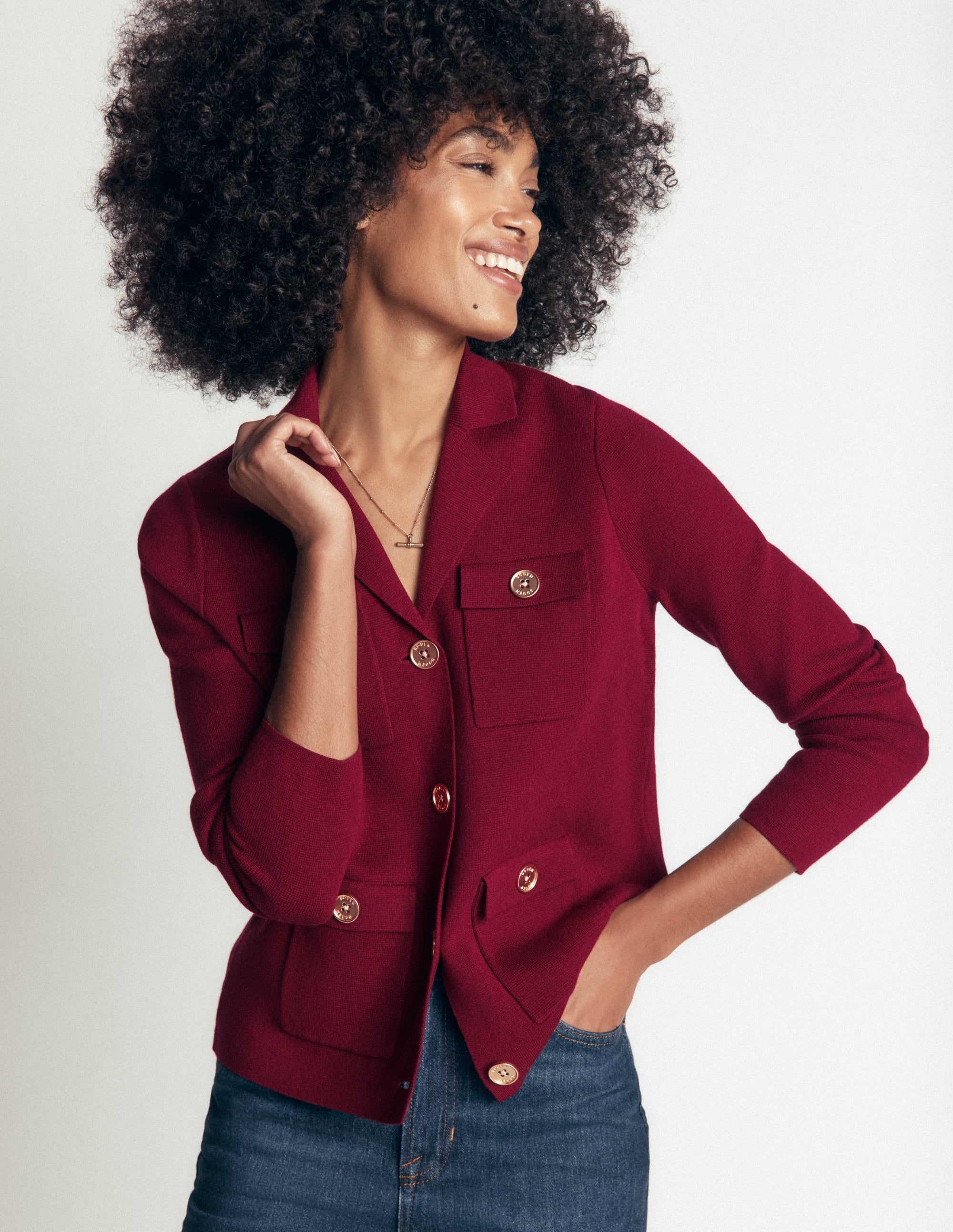 Phoebe Collared Knitted Jacket-Merlot - Image 2