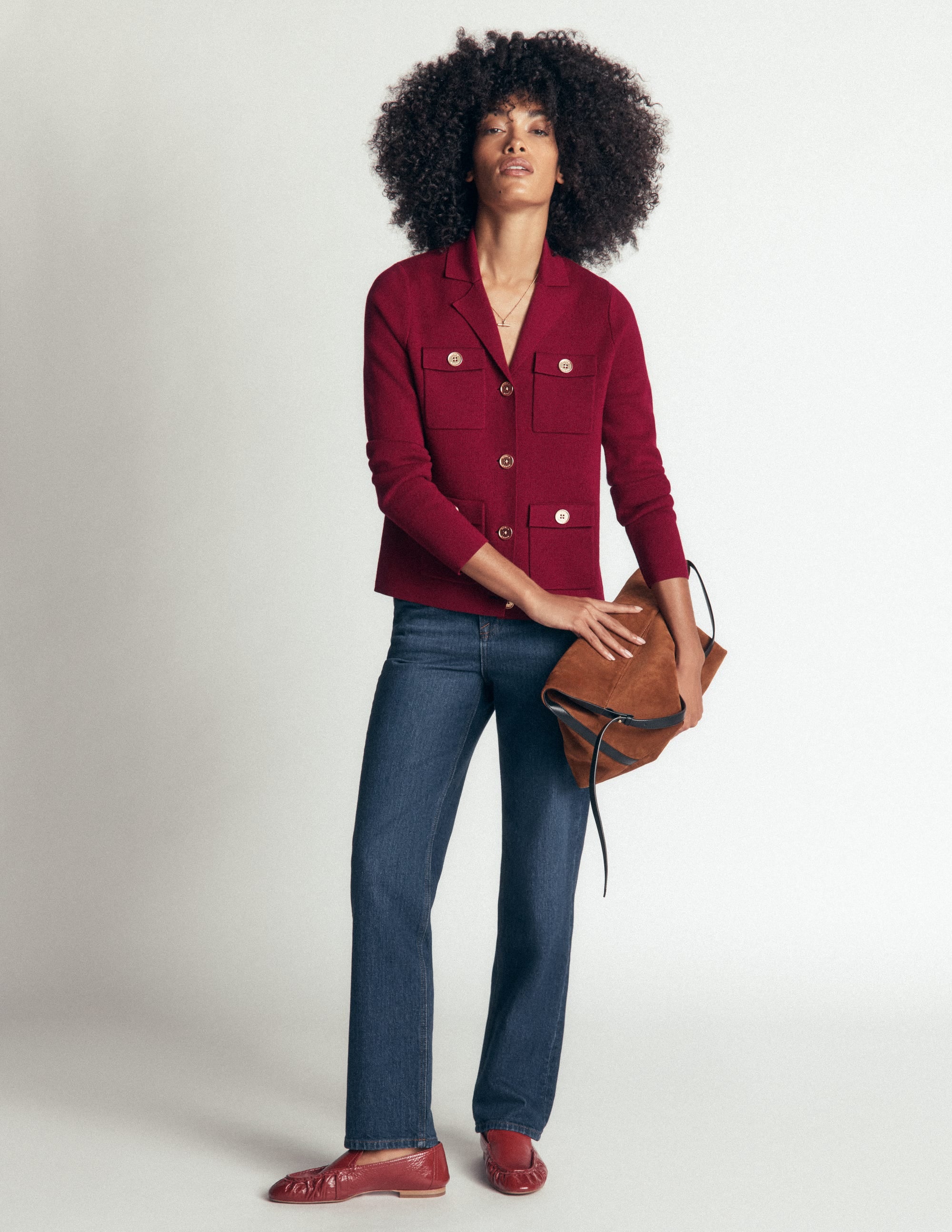 Phoebe Collared Knitted Jacket-Merlot - Image 4