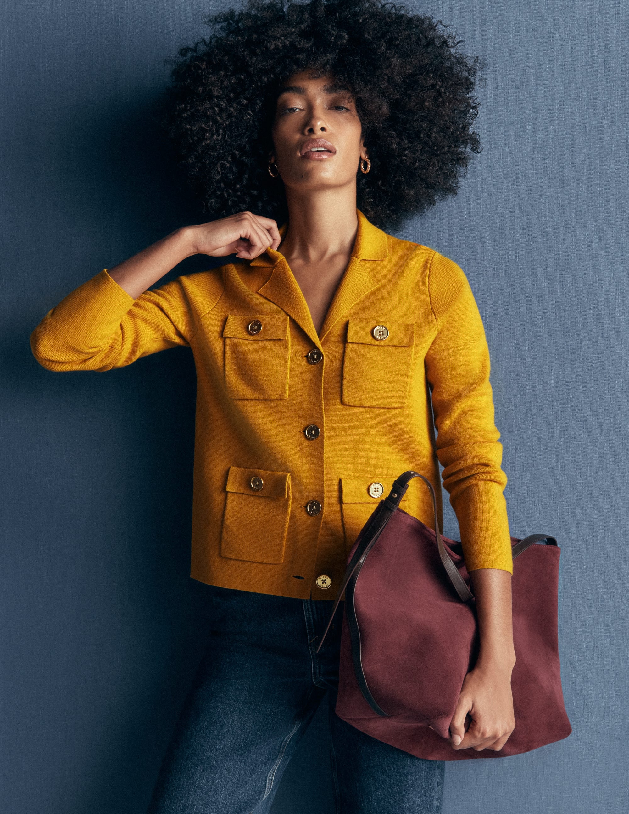 Phoebe Collared Knitted Jacket-Golden Rye - Image 2