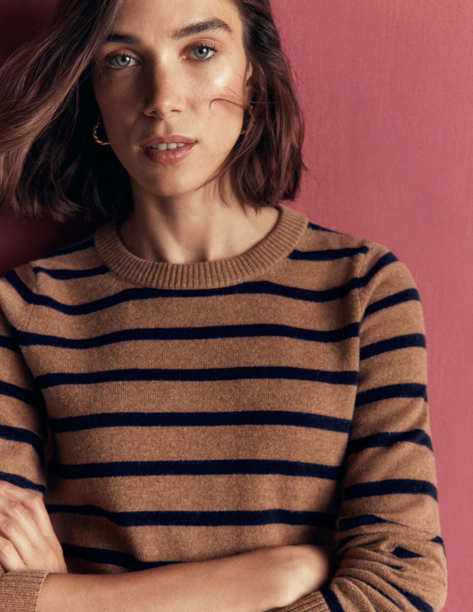 Elsie Cashmere Crew Sweater-Warm Ginger, Stripe - Image 2