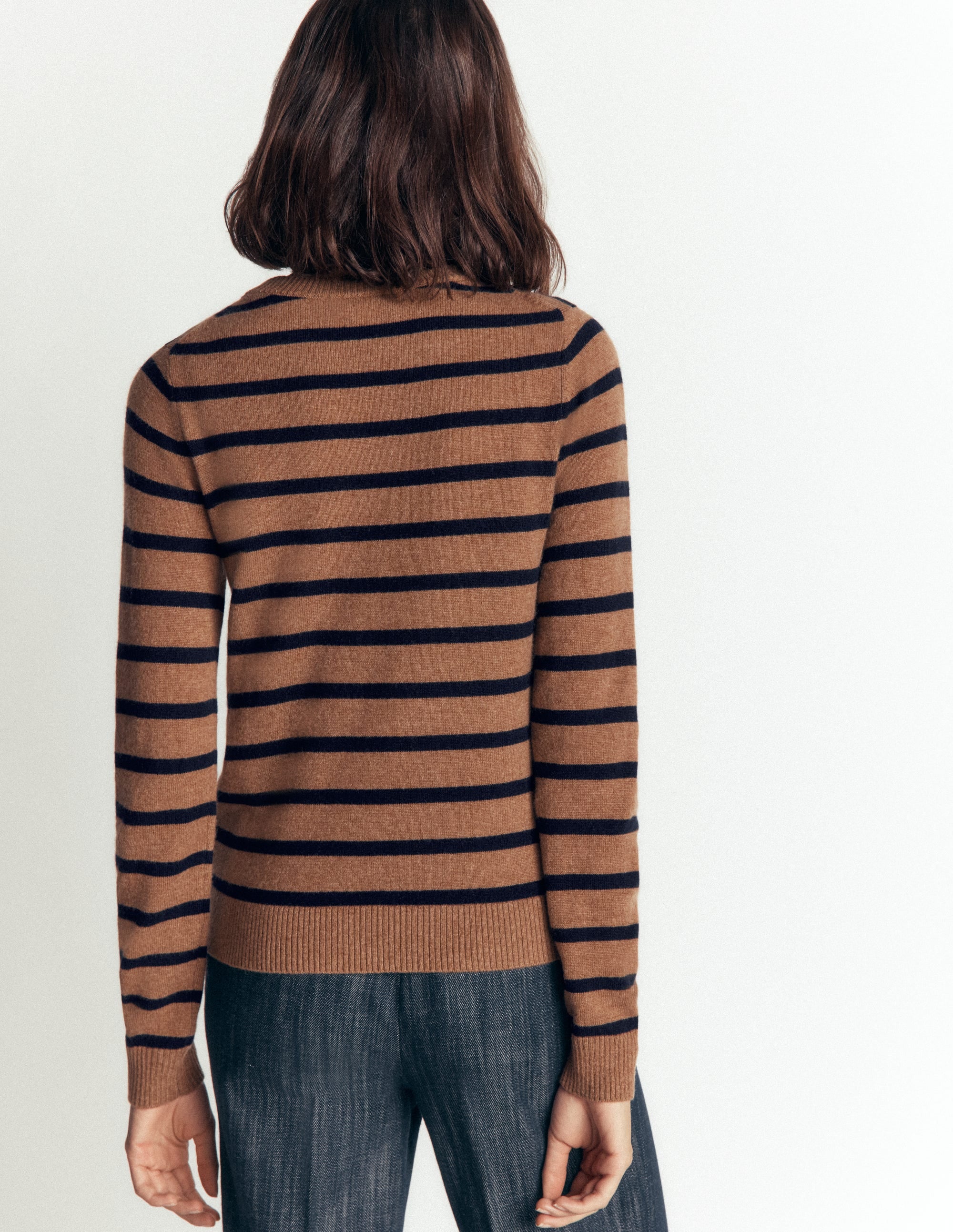 Elsie Cashmere Crew Sweater-Warm Ginger, Stripe - Image 3