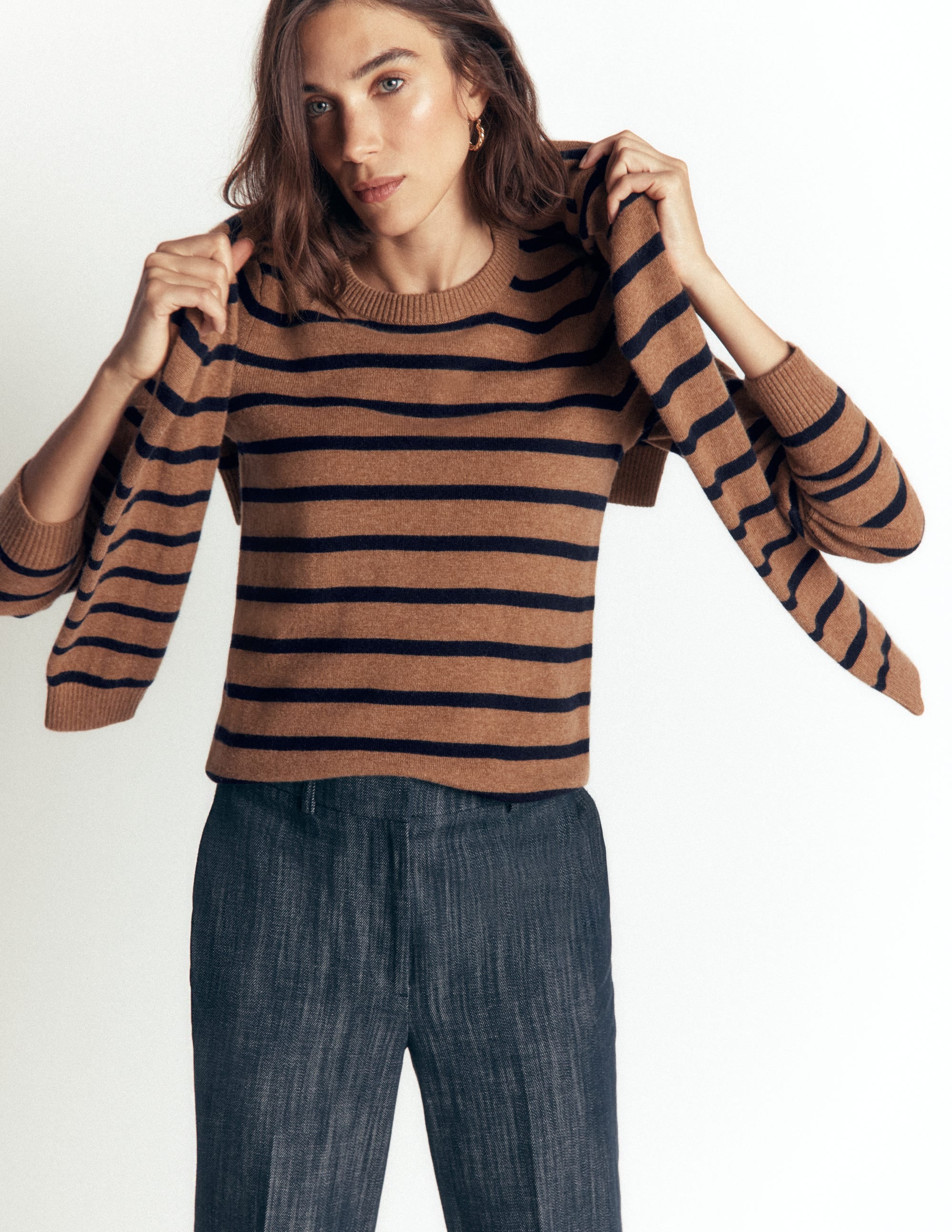 Elsie Cashmere Crew Sweater-Warm Ginger, Stripe - Image 4