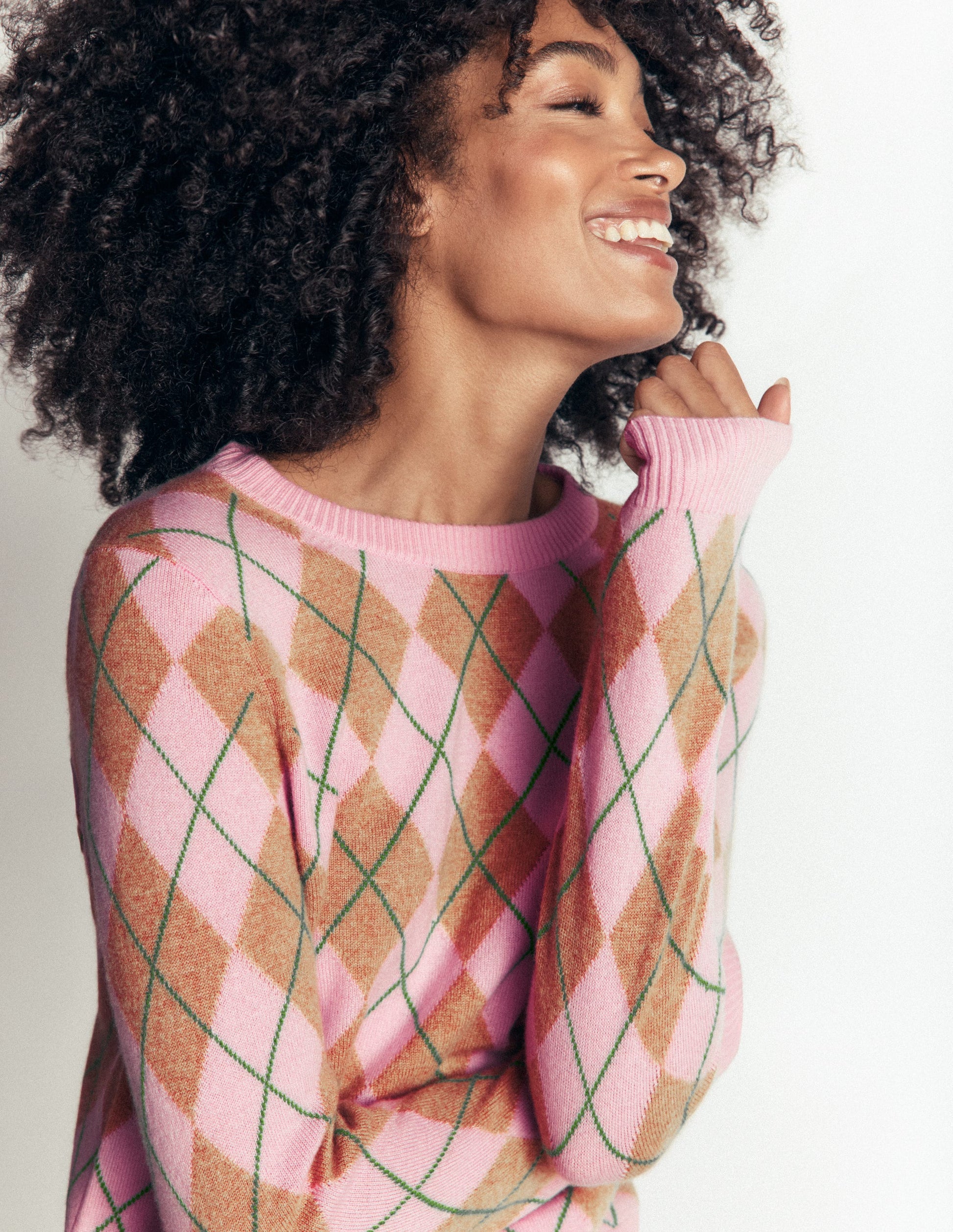 Elsie Cashmere Crew Sweater-Pink Heather, Argyle-4