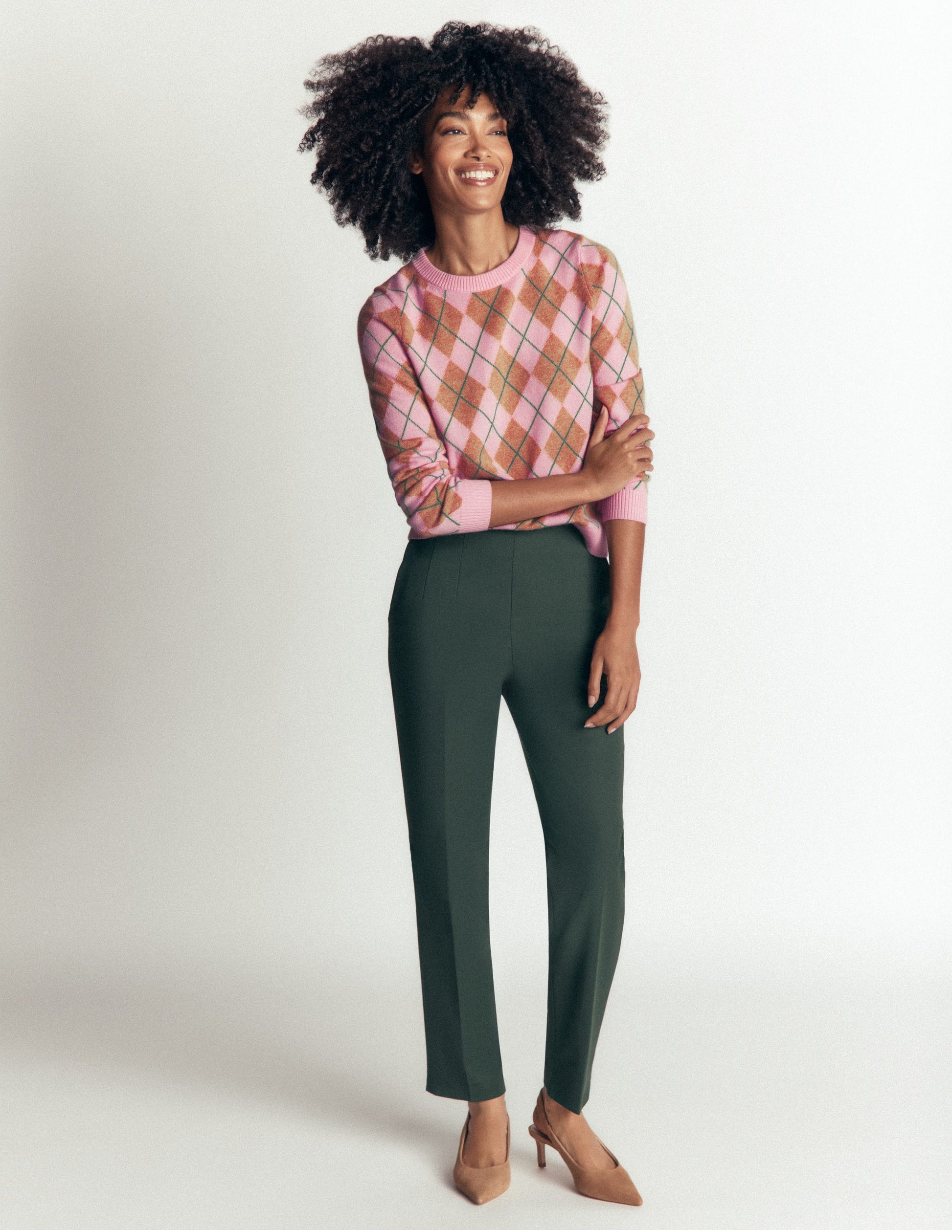 Elsie Cashmere Crew Sweater-Pink Heather, Argyle-6