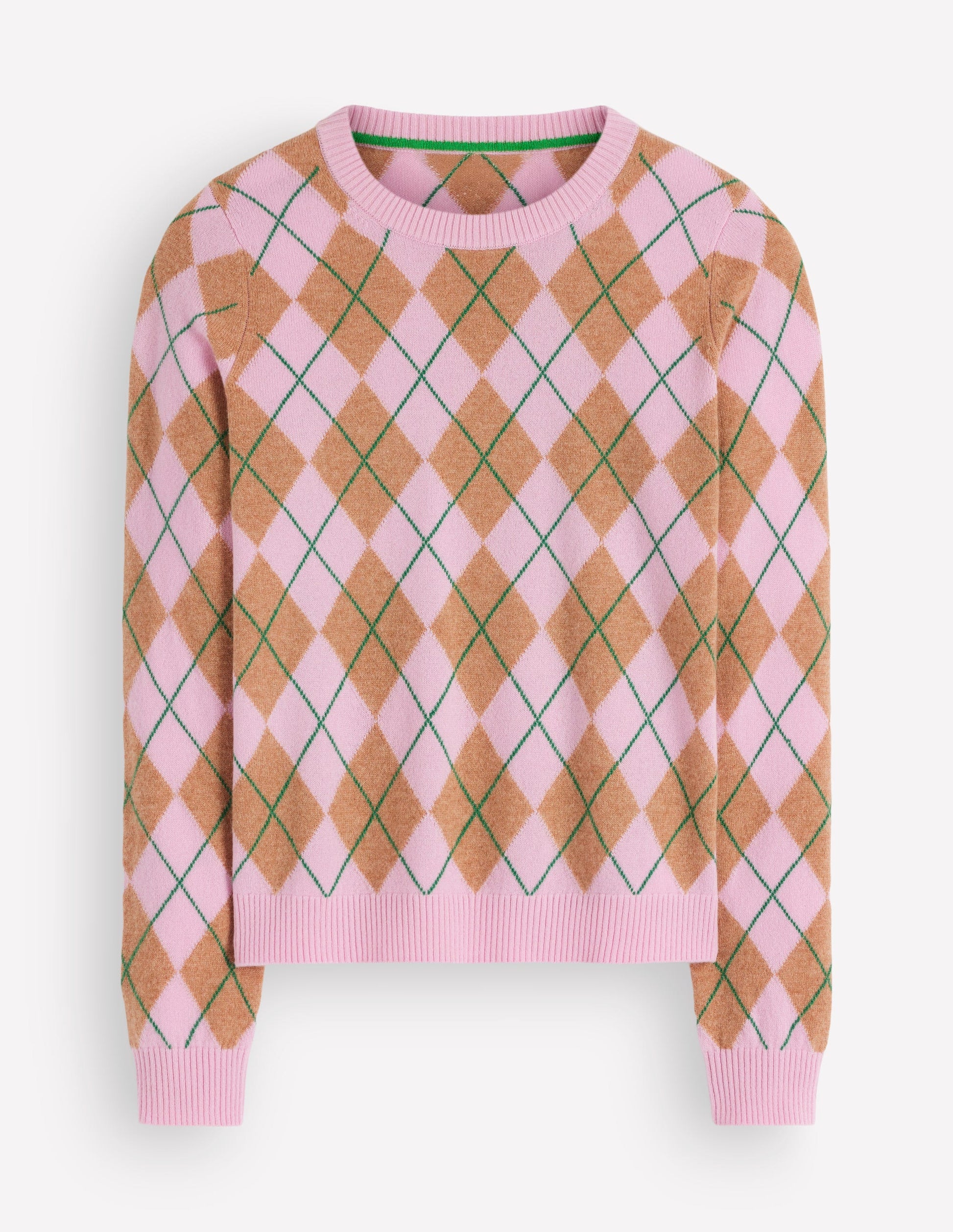 Elsie Cashmere Crew Sweater-Pink Heather, Argyle-7