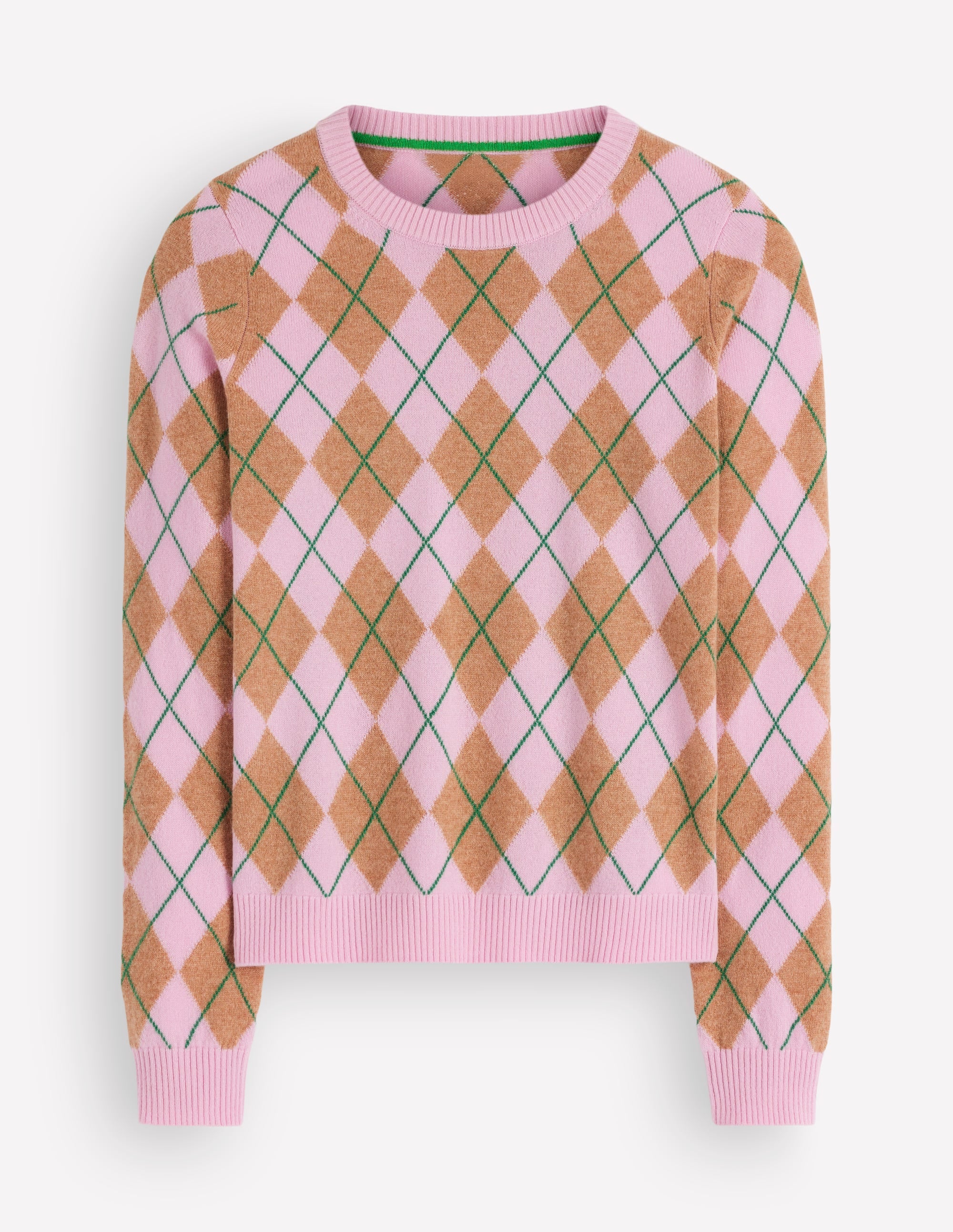 Elsie Cashmere Crew Sweater-Pink Heather, Argyle - Image 6