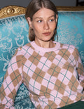 Elsie Cashmere Crew Sweater-Pink Heather, Argyle