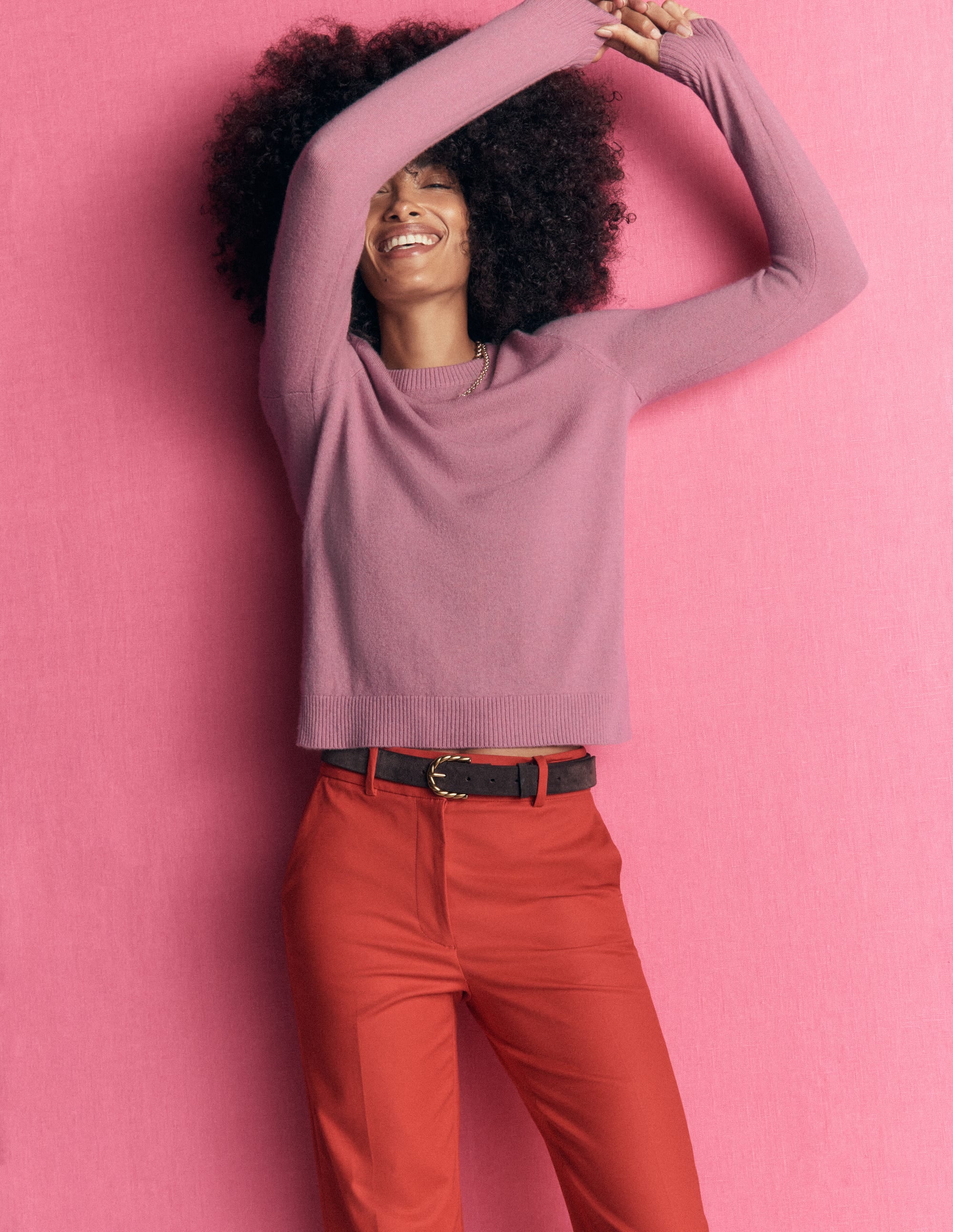 Elsie Cashmere Crew Sweater-Pink Heather - Image 1