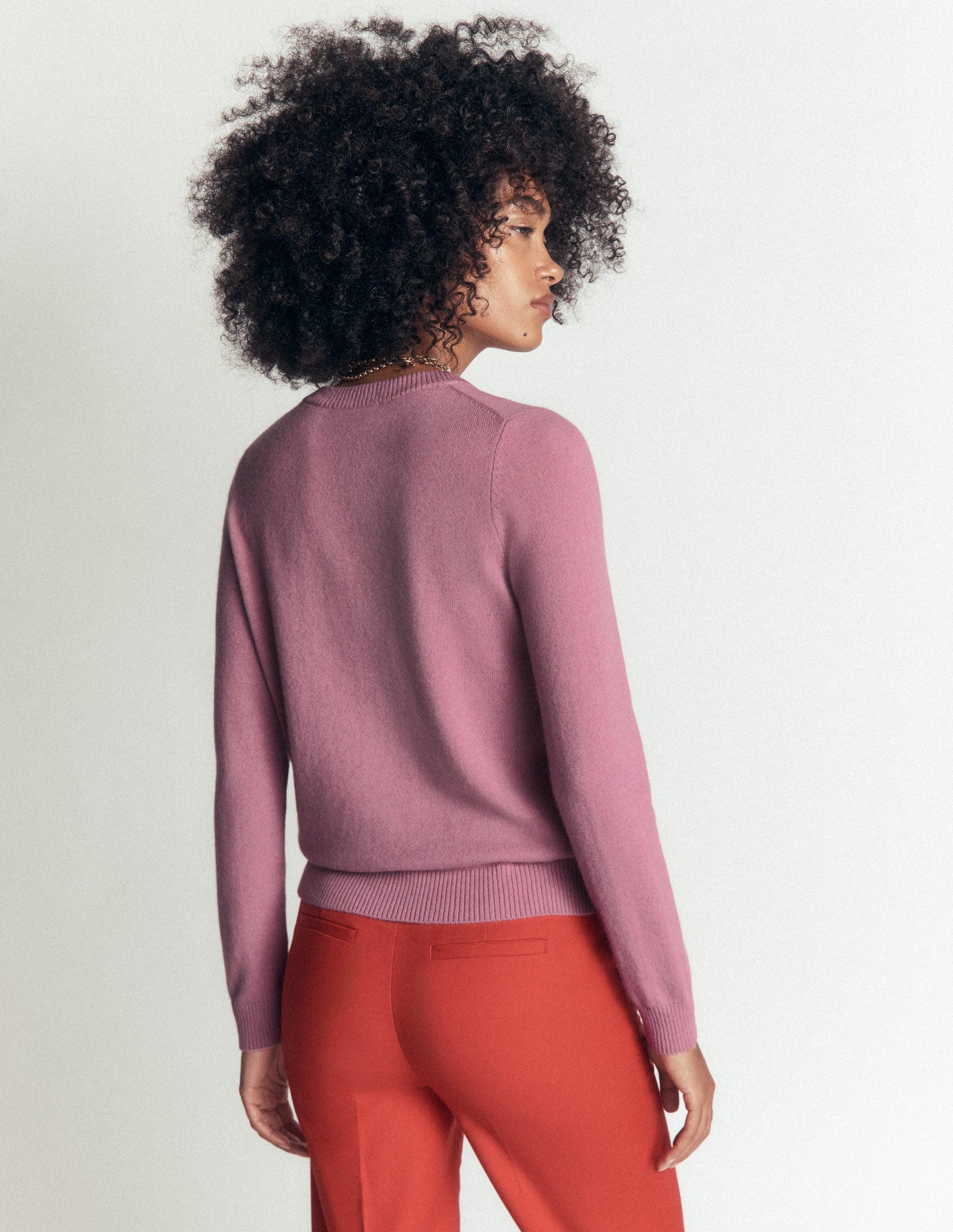 Elsie Cashmere Crew Sweater-Pink Heather-3