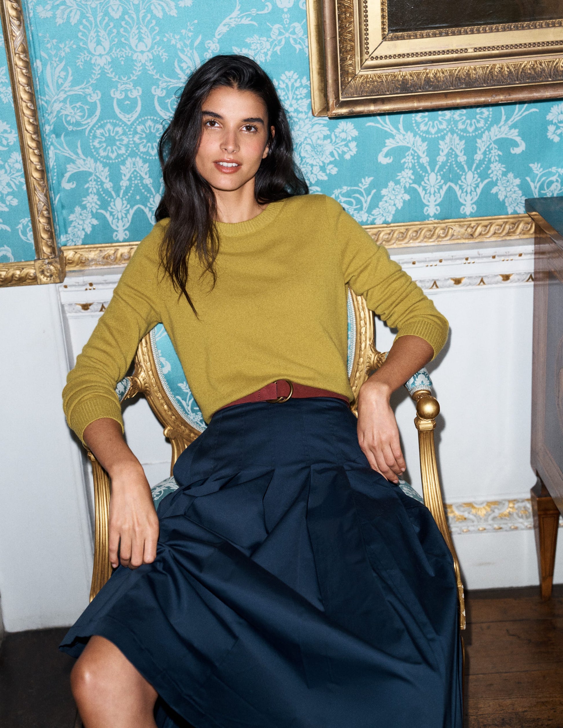 Elsie Cashmere Crew Sweater-Spiced Yellow-1