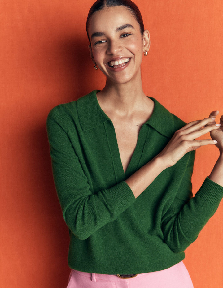 Elsie Cashmere Henley Sweater-Fresh Green