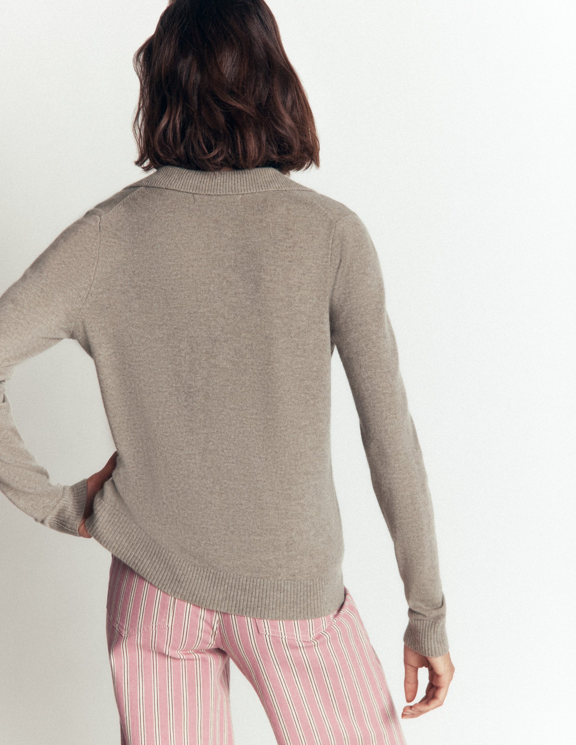 Elsie Cashmere Henley Sweater-Mink Melange-3