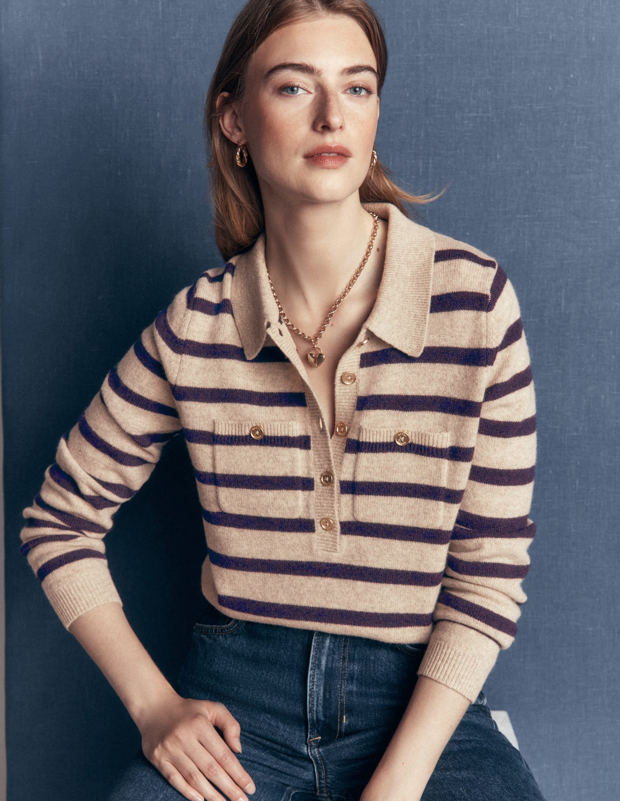 Marianne Merino Wool Sweater-Mink, Stripe - Image 2