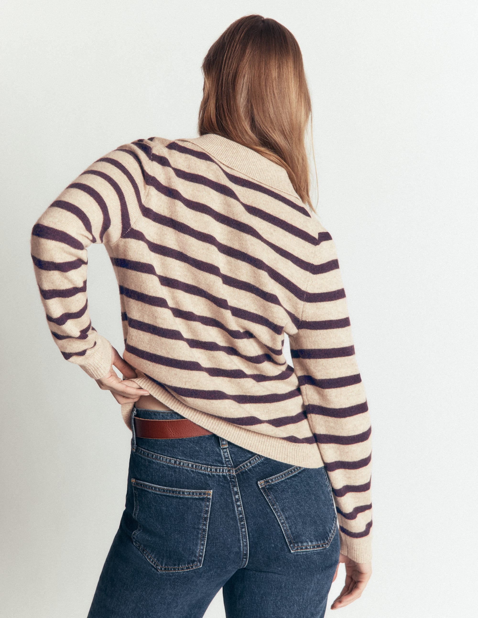 Marianne Merino Wool Sweater-Mink, Stripe - Image 3