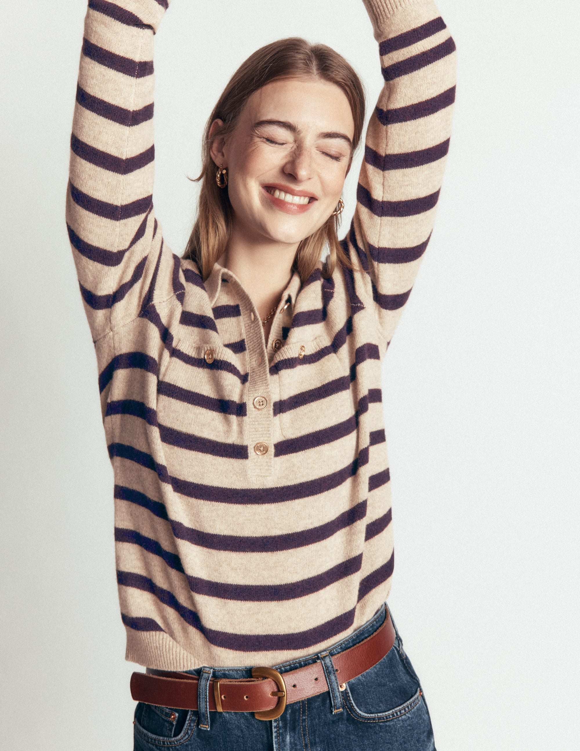 Marianne Merino Wool Sweater-Mink, Stripe - Image 4