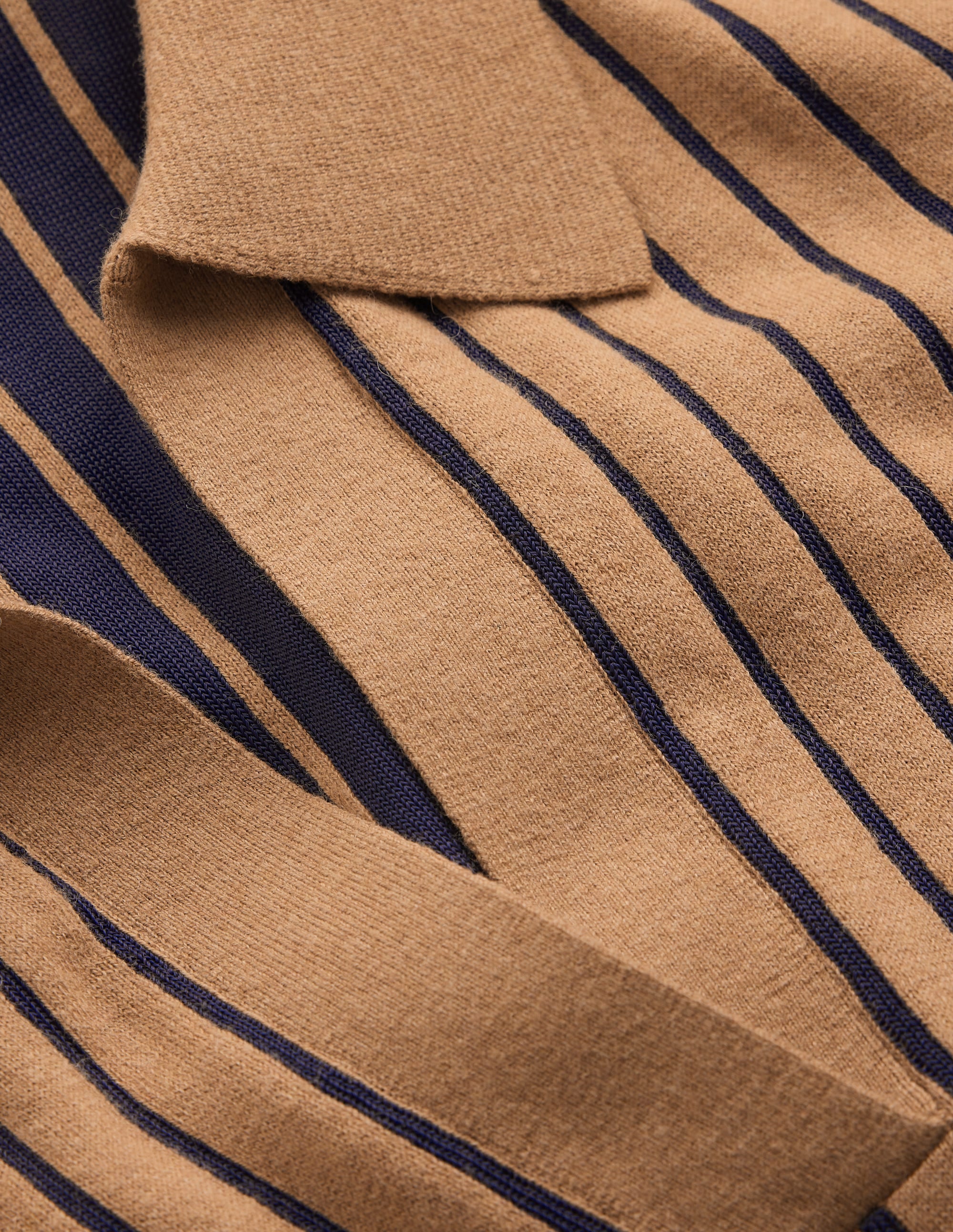 Jacquard Knitted T-Shirt-Camel, Navy Stripe - Image 5