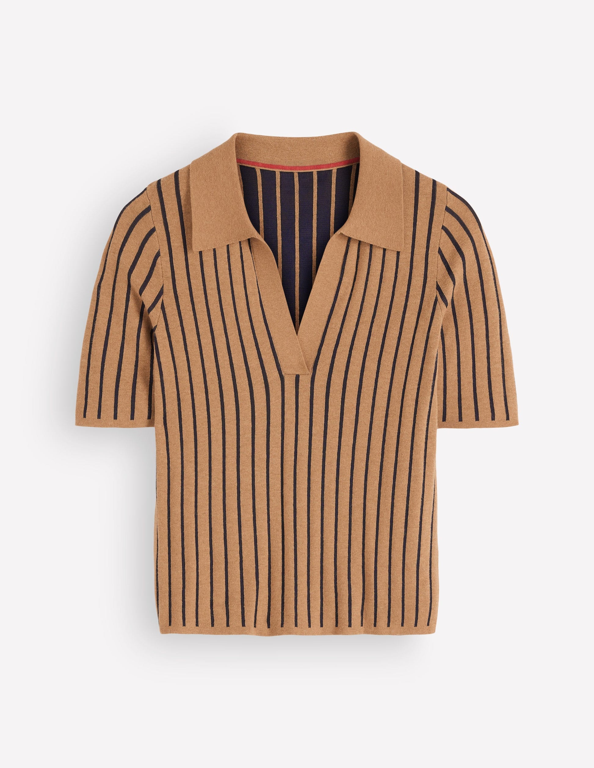 Jacquard Knitted T-Shirt-Camel, Navy Stripe-4