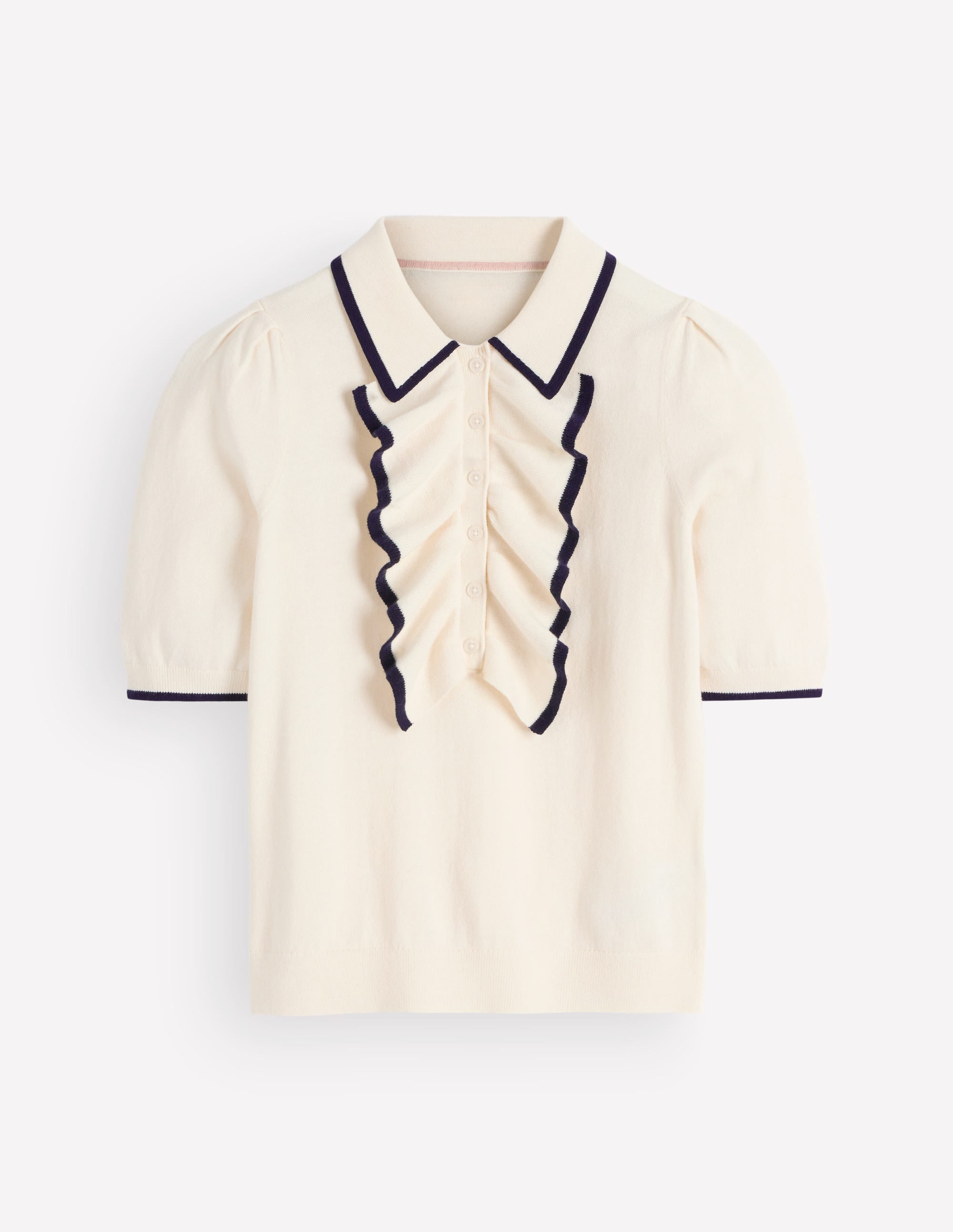 Ruffle Collar Knitted T-Shirt-Warm Ivory - Image 5