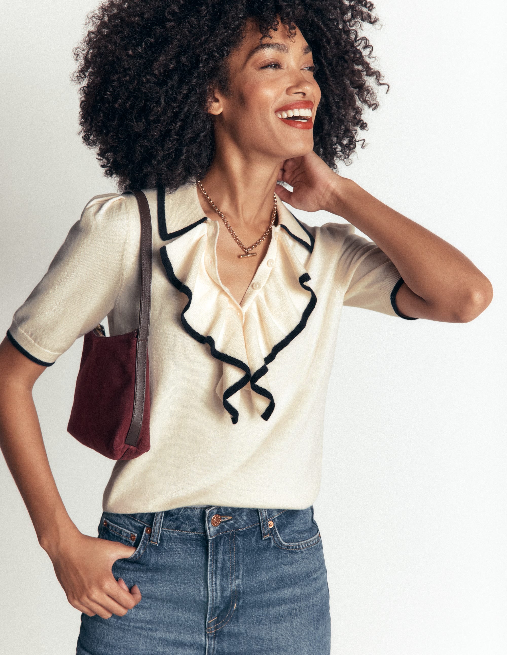 Ruffle Collar Knitted T-Shirt-Warm Ivory - Image 2
