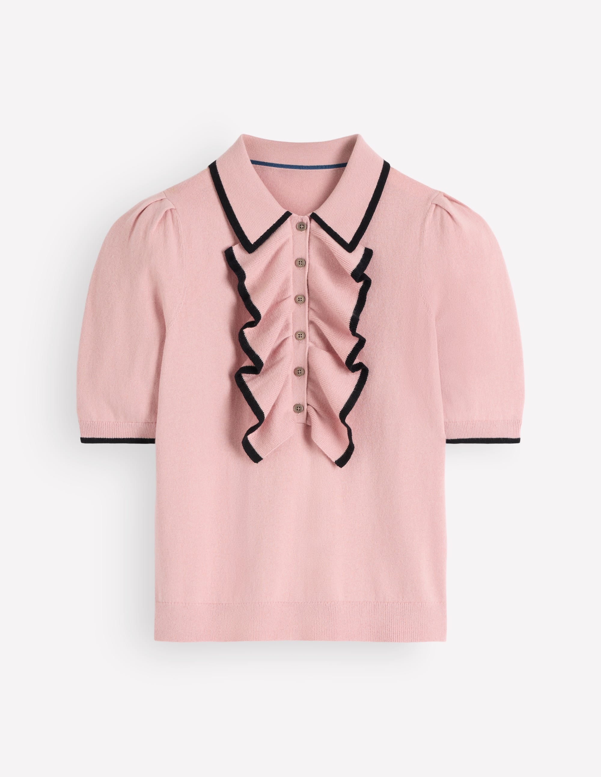 Ruffle Collar Knitted T-Shirt-Blush Ivory - Image 5