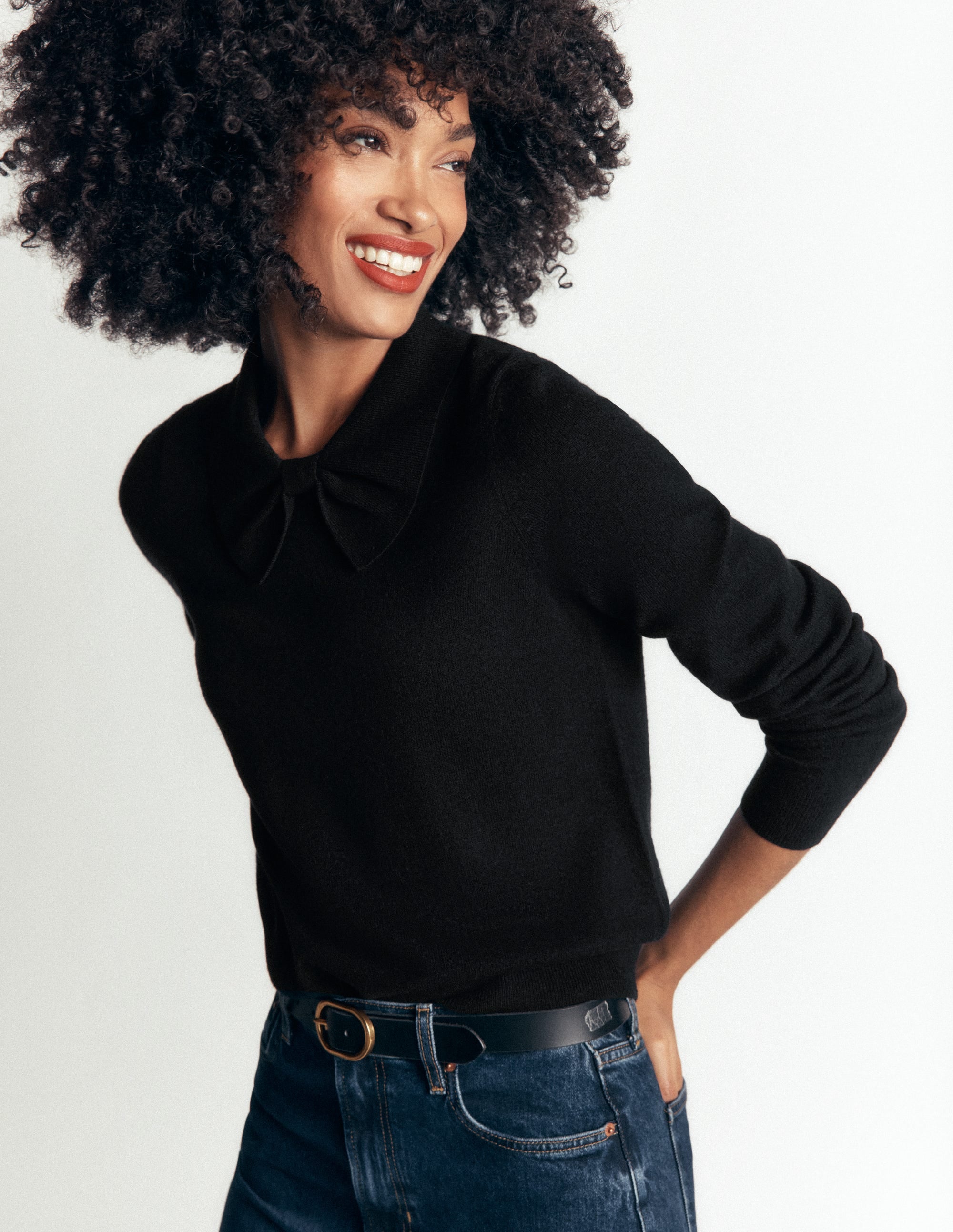Bow Neck Knitted Sweater-Black - Image 2