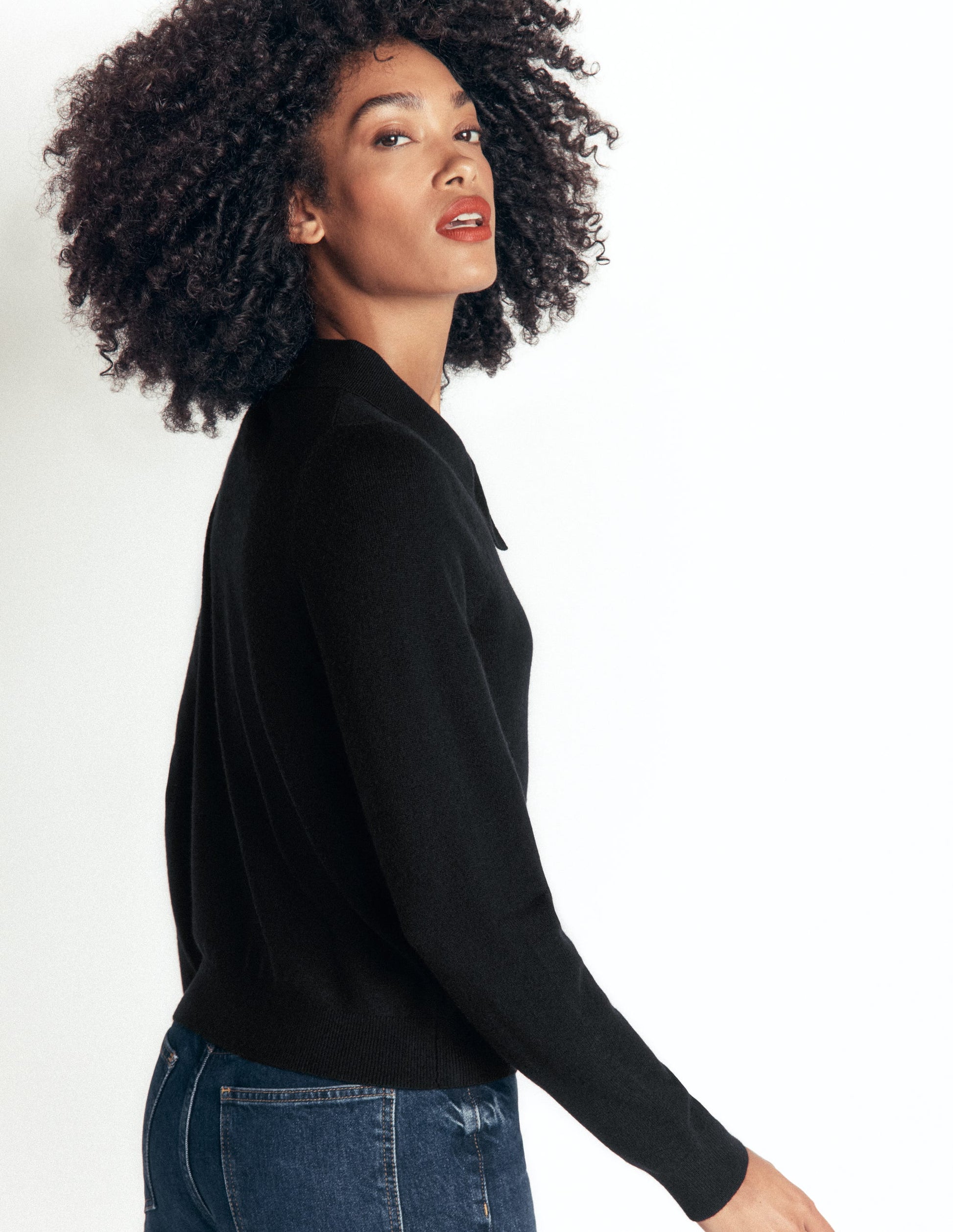 Bow Neck Knitted Sweater-Black-3