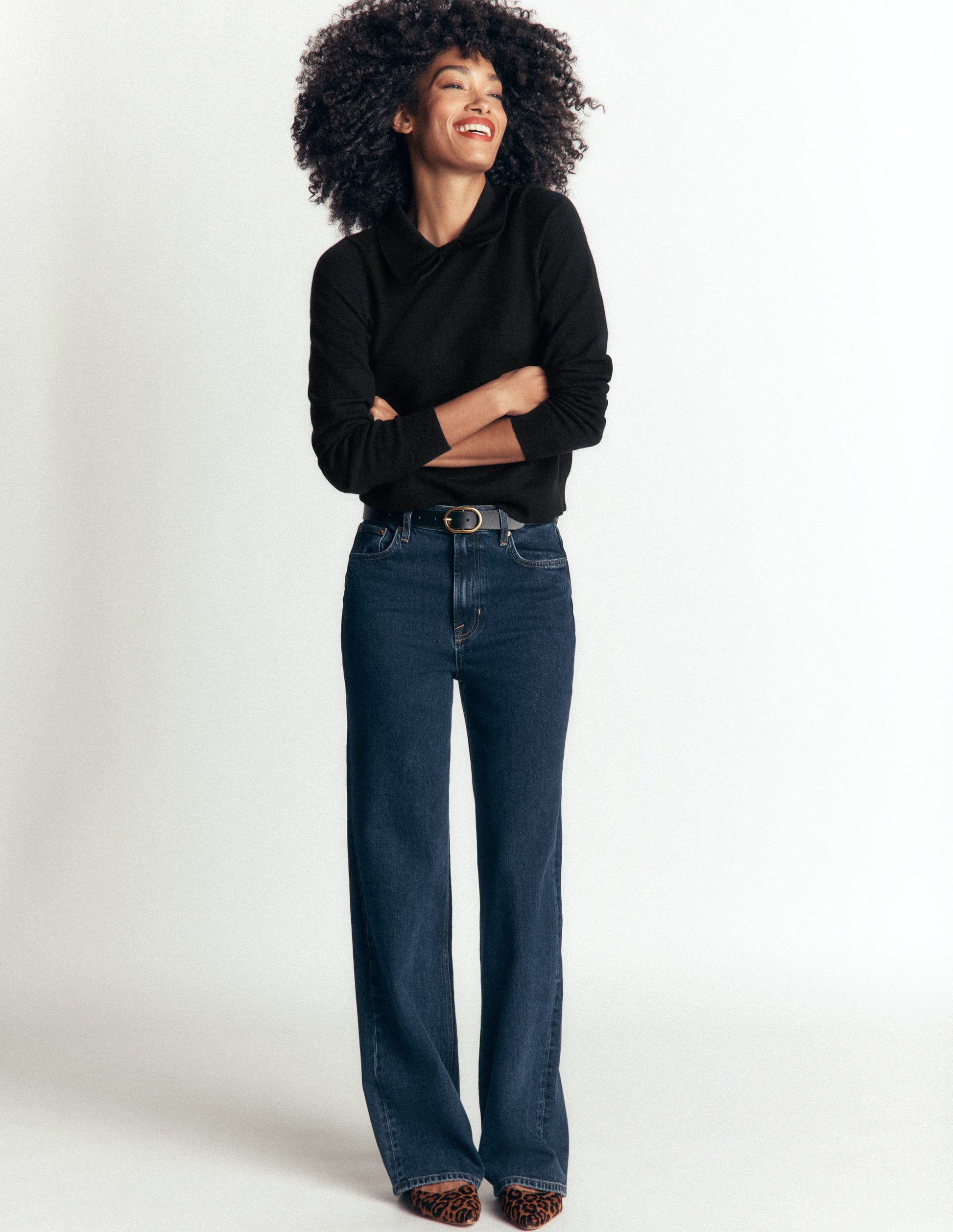 Bow Neck Knitted Sweater-Black-4